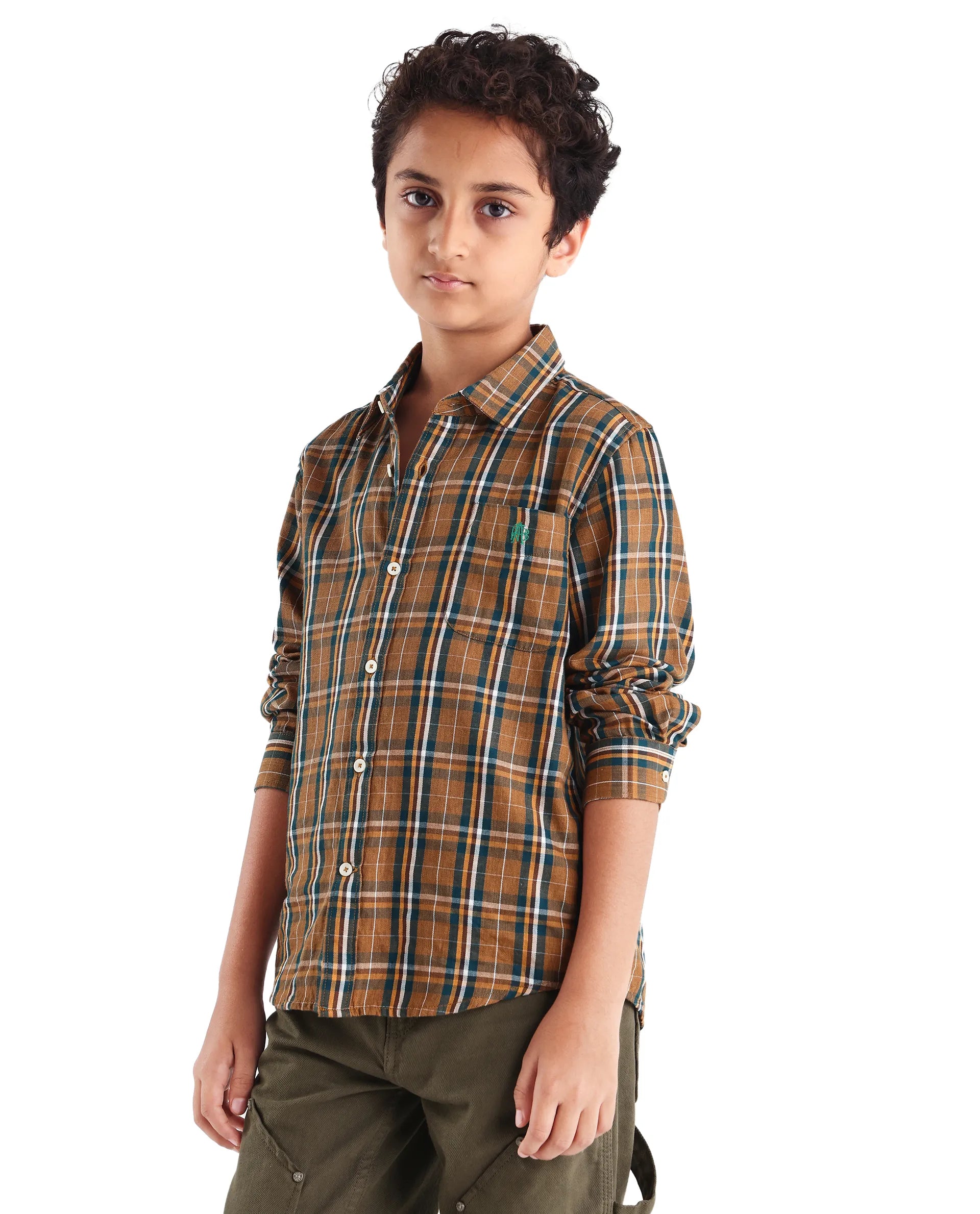 Rare Ones Kids Lane Dark Yellow Cotton Checked Button Closure Regular Fit Shirt
