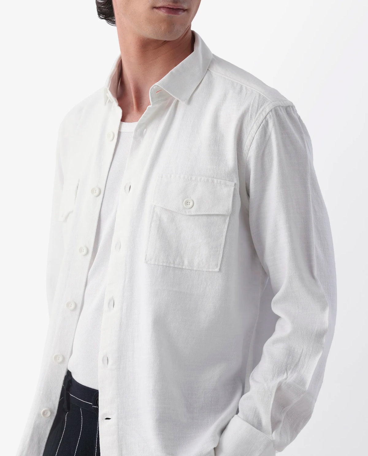 Rare Rabbit Men's Lang White Linen Blend Plain Regular Fit Full Sleeve Spread Collar Shirt