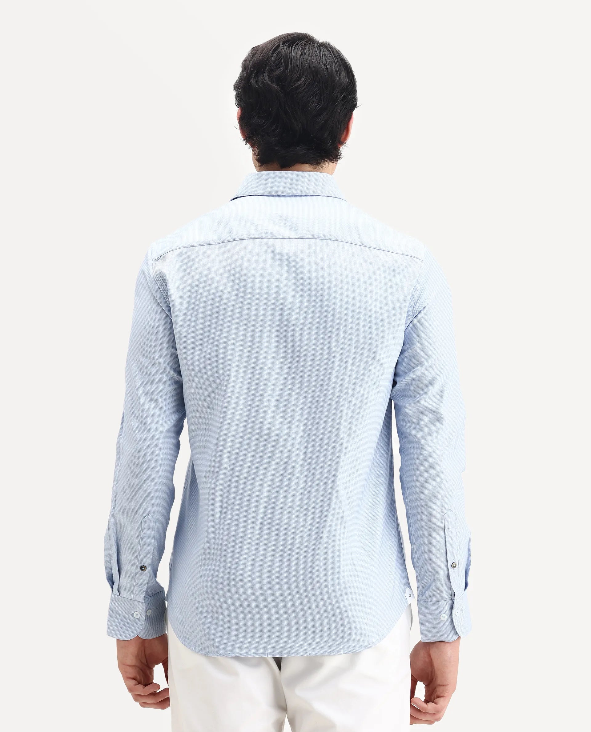 Rare Rabbit Men's Lanic Light Blue Cotton Textured Regular Fit Full Sleeve Collared Shirt