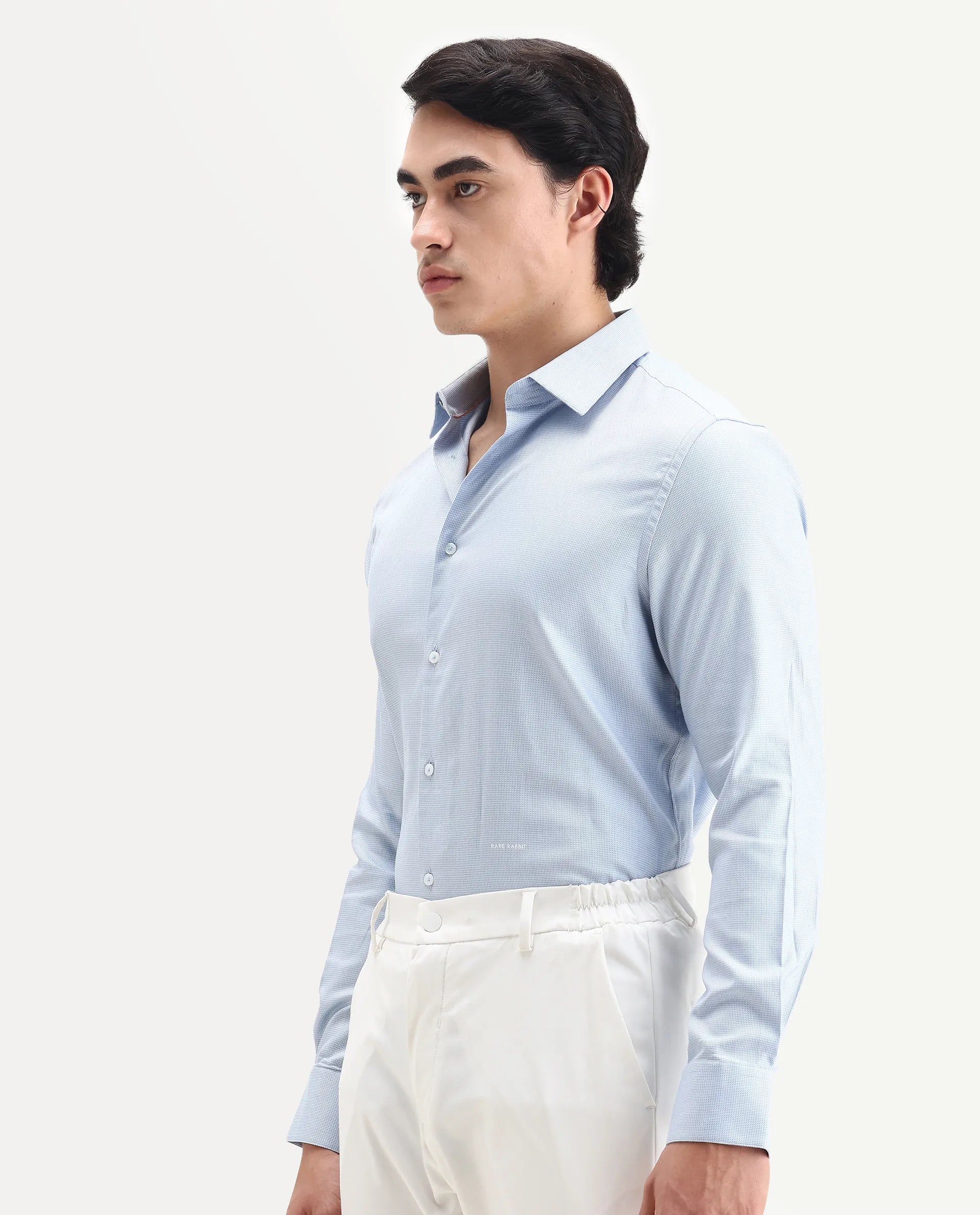 Rare Rabbit Men's Lanic Light Blue Cotton Textured Regular Fit Full Sleeve Collared Shirt