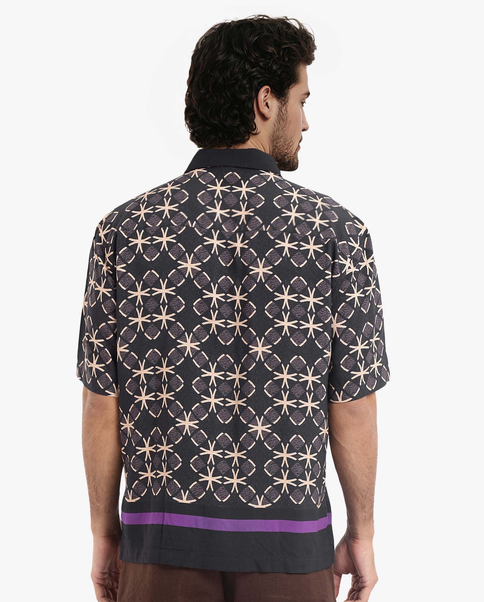 Rare Rabbit Men's Lanre Black Viscose Fabric Short Sleeve Boxy Fit Geometric Print Shirt