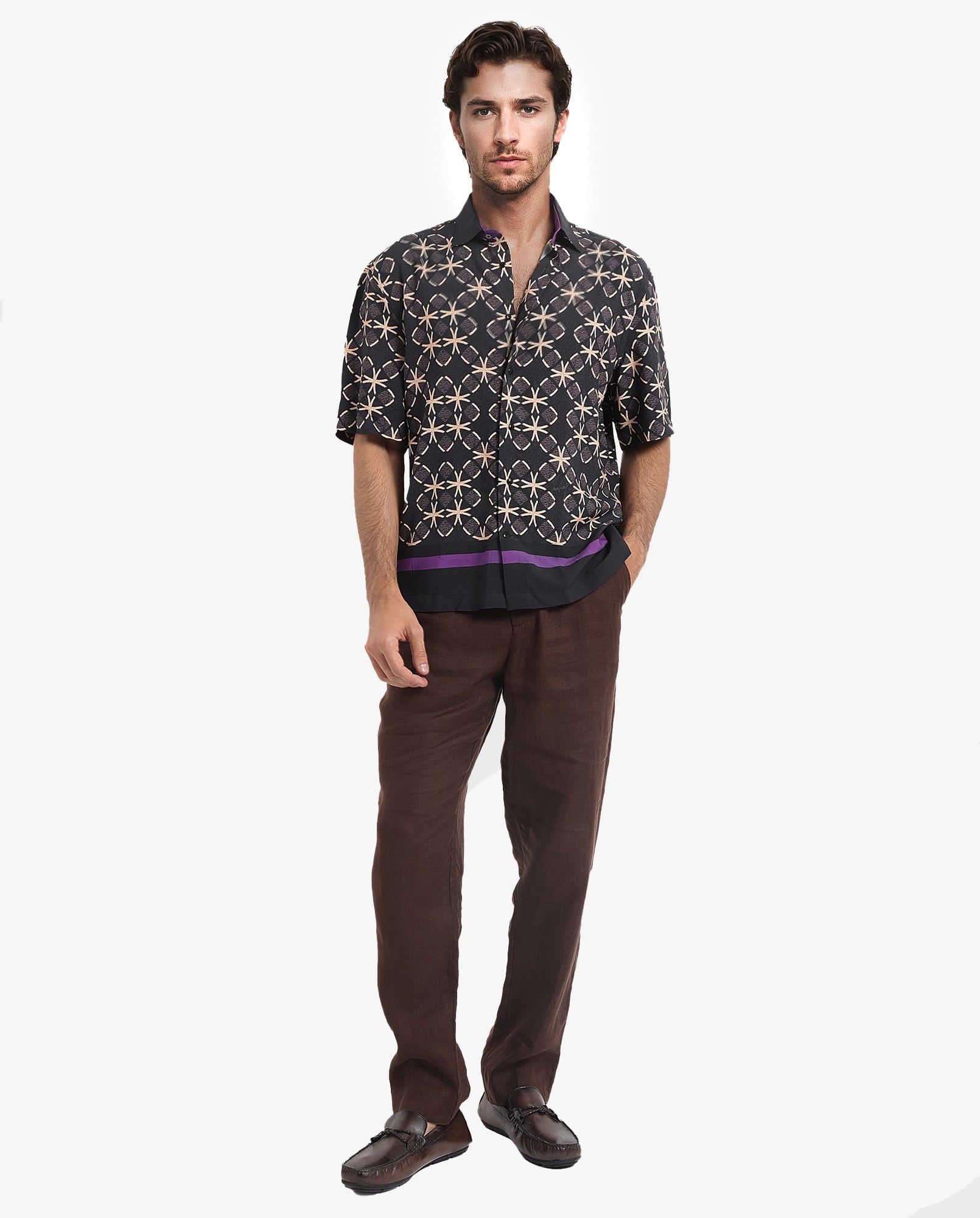 Rare Rabbit Men's Lanre Black Viscose Fabric Short Sleeve Boxy Fit Geometric Print Shirt