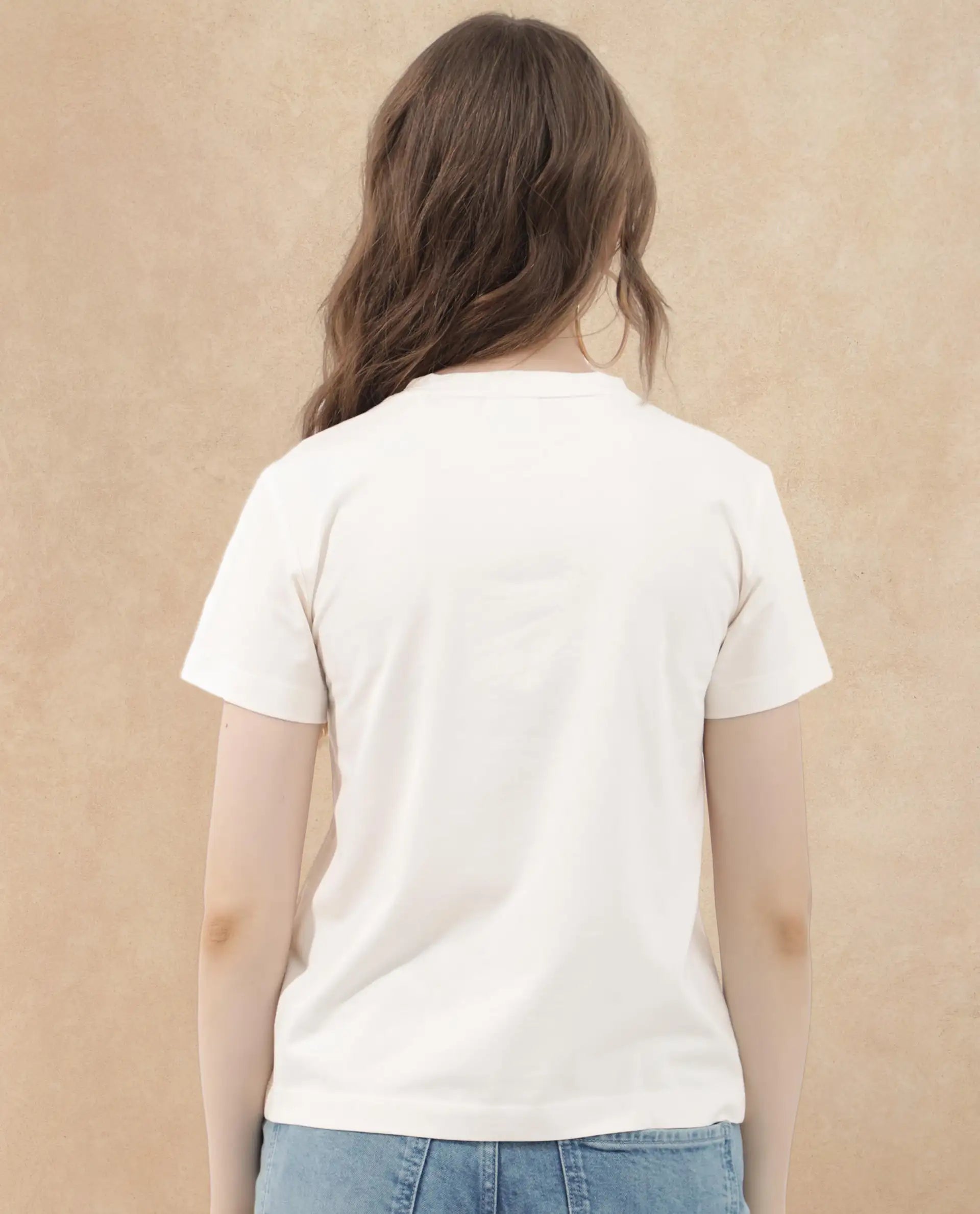 Rareism Women's Lany Off White Cotton Blend Crew Neck Graphic Print Regular Fit T-Shirt