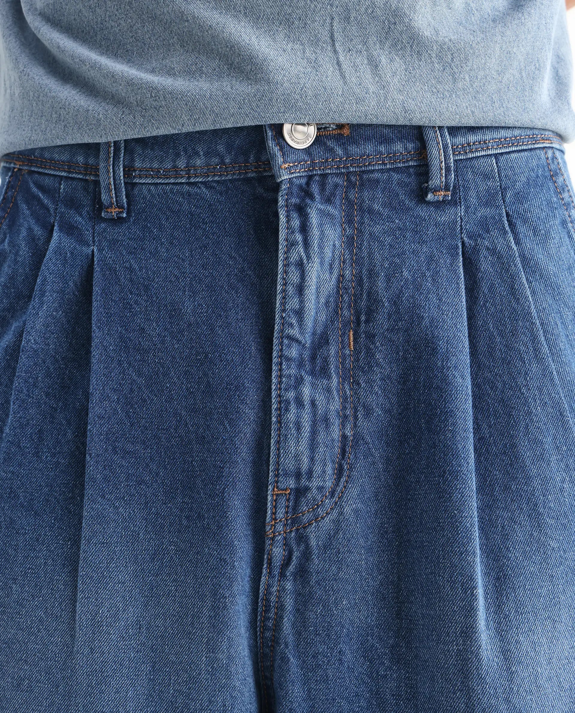 Rare Rabbit Men's Lar Blue Cotton Plain Baggy Fit Jeans