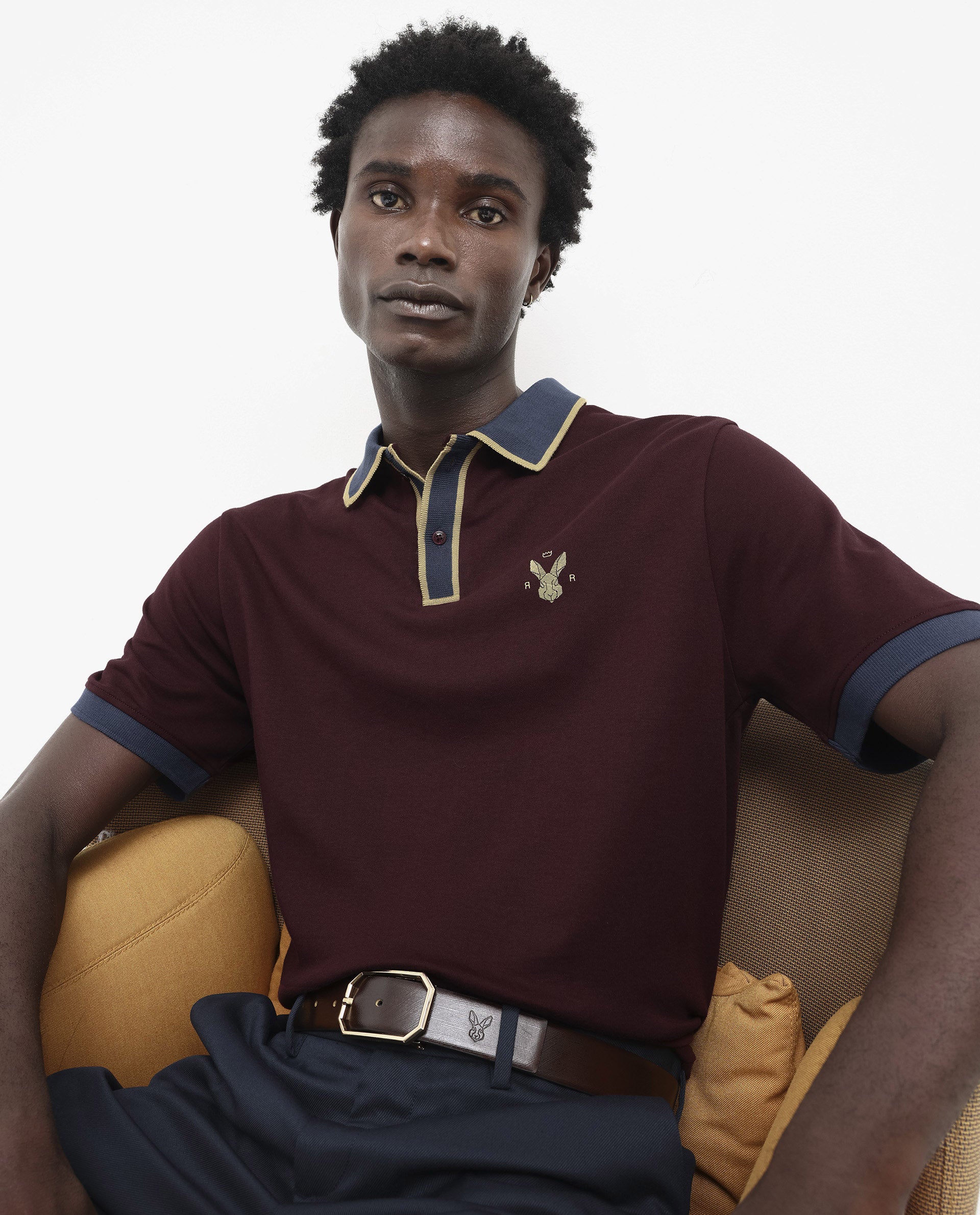 Rare Rabbit Men's Lark Dark Maroon Cotton Plain Regular Fit Half Sleeve Polo