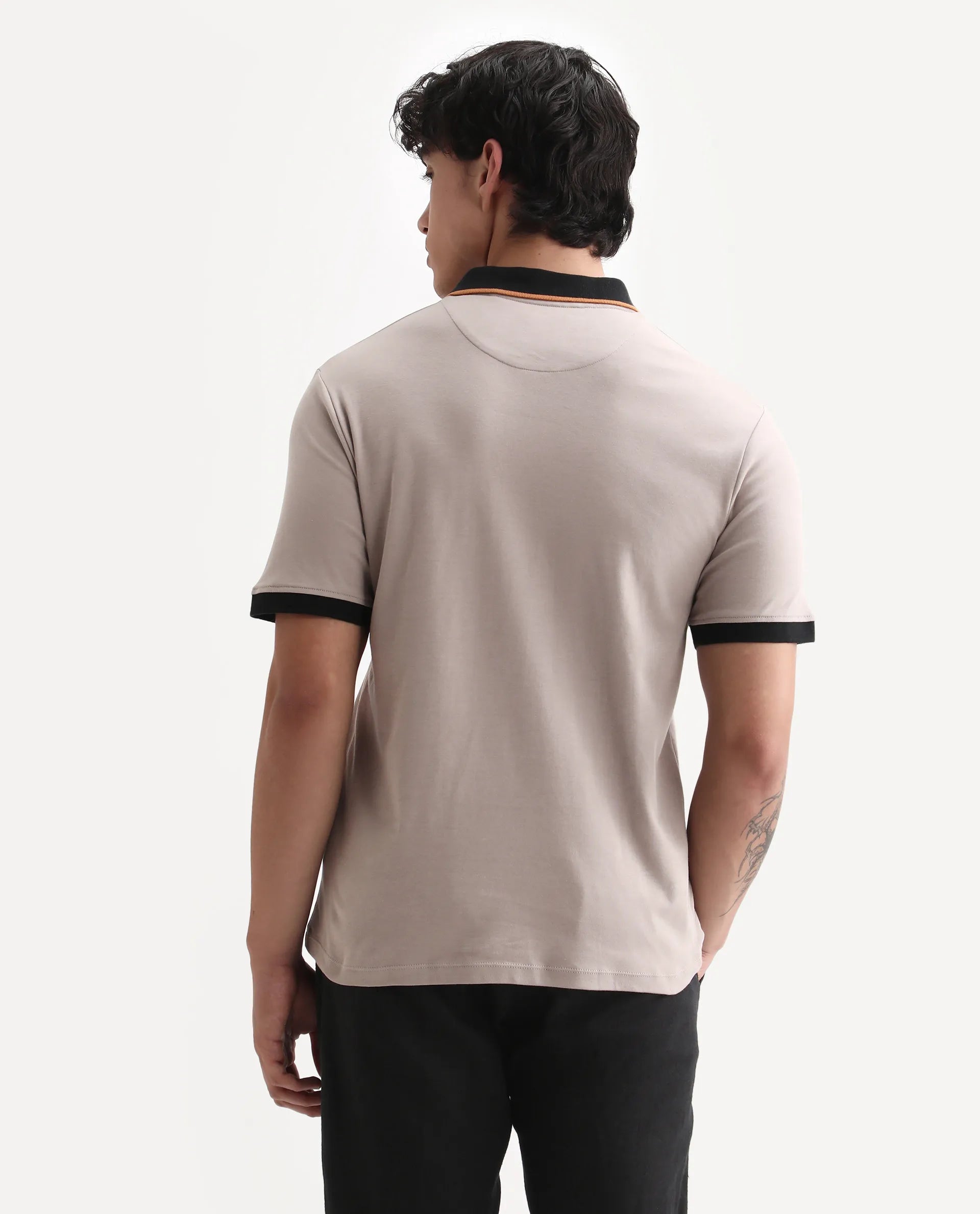 Rare Rabbit Men's Lark Dusky Beige Cotton Plain Regular Fit Half Sleeve Polo