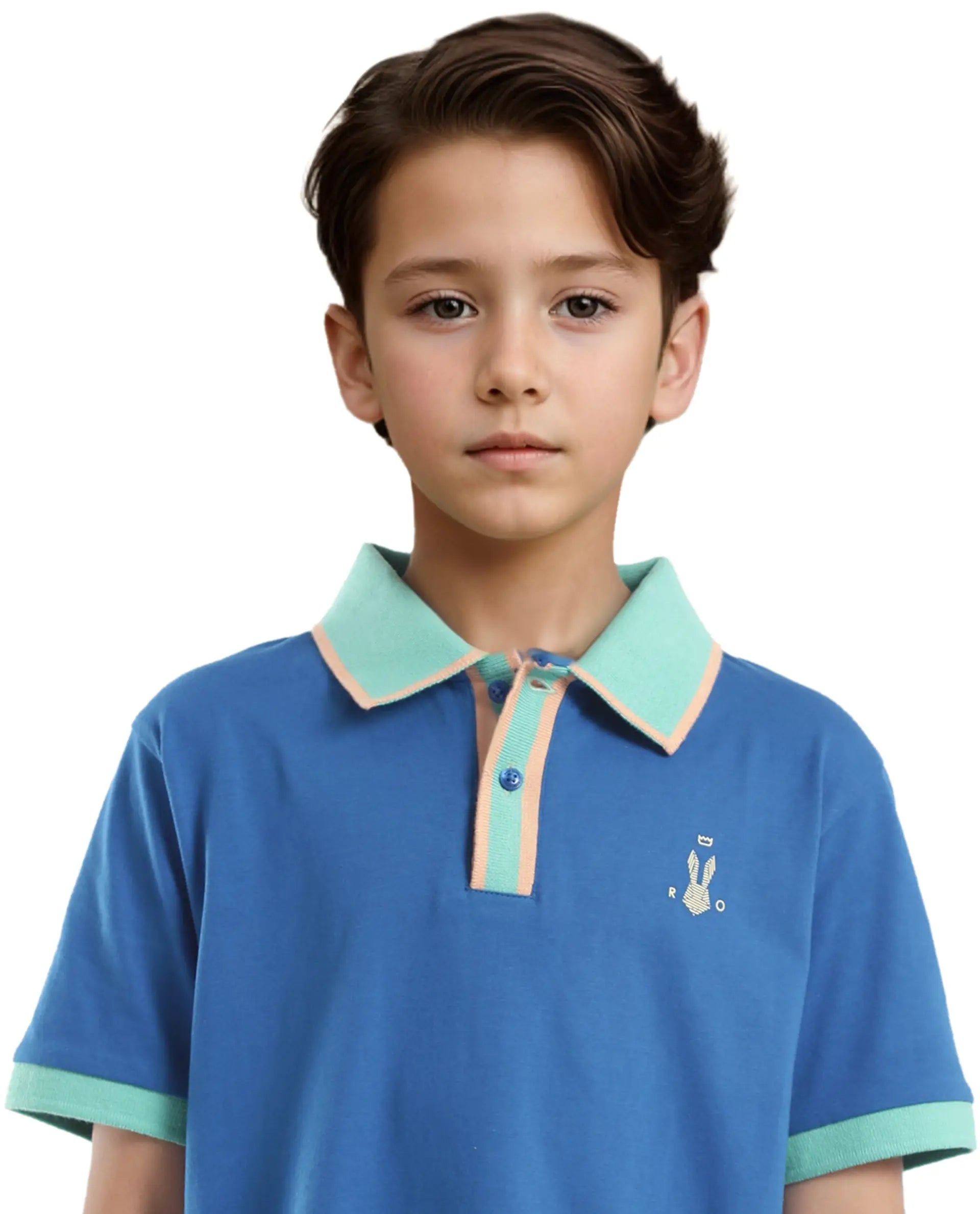 Rare Ones Kids Larn Blue Cotton Half Sleeves Contrasting Collar Regular Fit Solid Polo