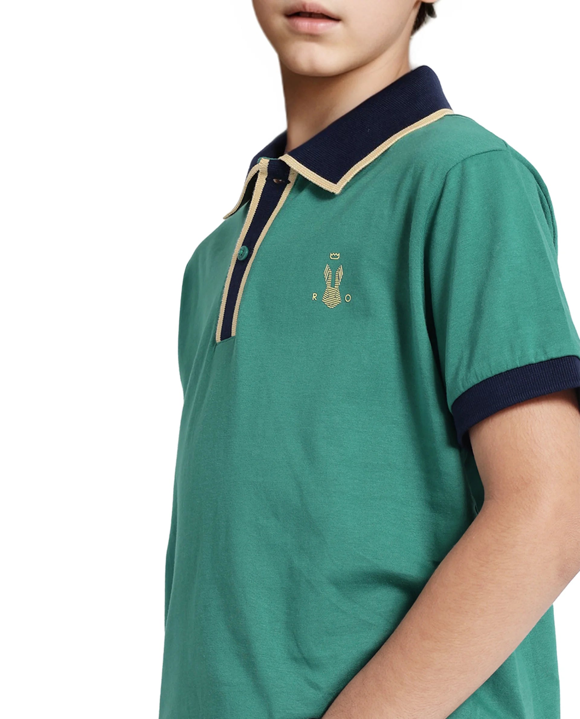 Rare Ones Kids Larn Dark Green Cotton Half Sleeves Contrasting Collar Regular Fit Solid Polo
