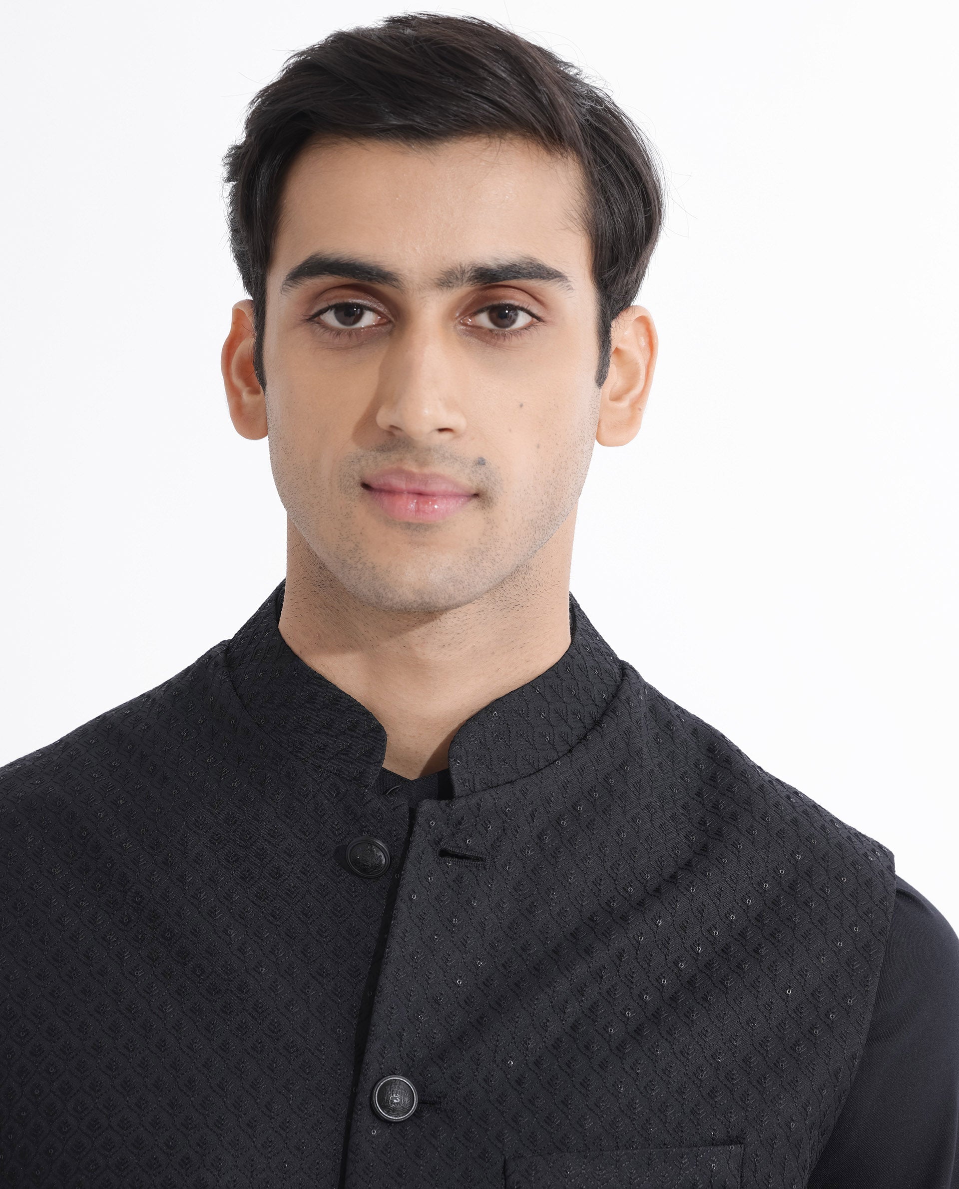 Rare Rabbit Mens Lasmos-B Black Bandi Sleeveless Mandarin Collar