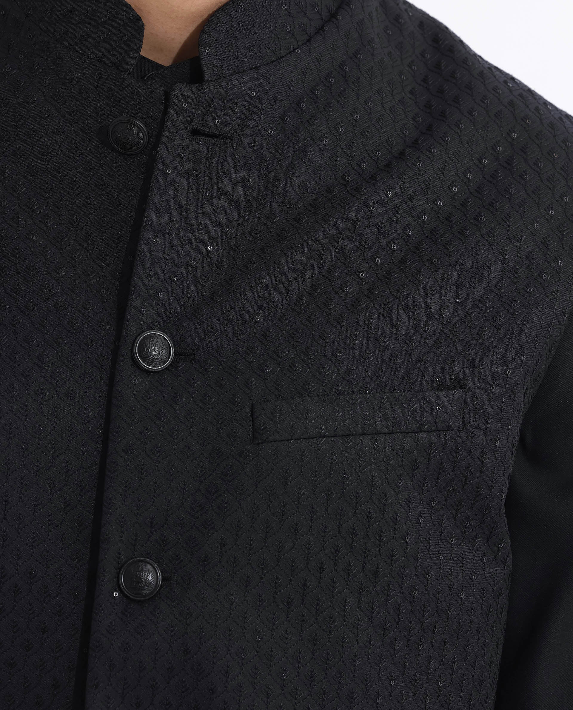 Rare Rabbit Mens Lasmos-B Black Bandi Sleeveless Mandarin Collar