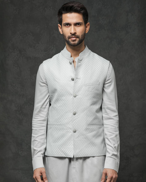 Rare Rabbit Men's Guild Festive Lasmos B1 Light Grey Viscose Embroider