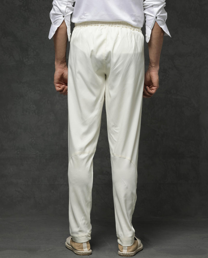 Rare Rabbit Men's Lasmos-P1 Off White Poly Viscose Lycra Fabric Slim Fit Solid Pajama