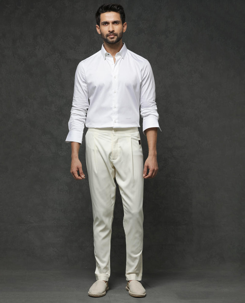 Rare Rabbit Men's Lasmos-P1 Off White Poly Viscose Lycra Fabric Slim Fit Solid Pajama