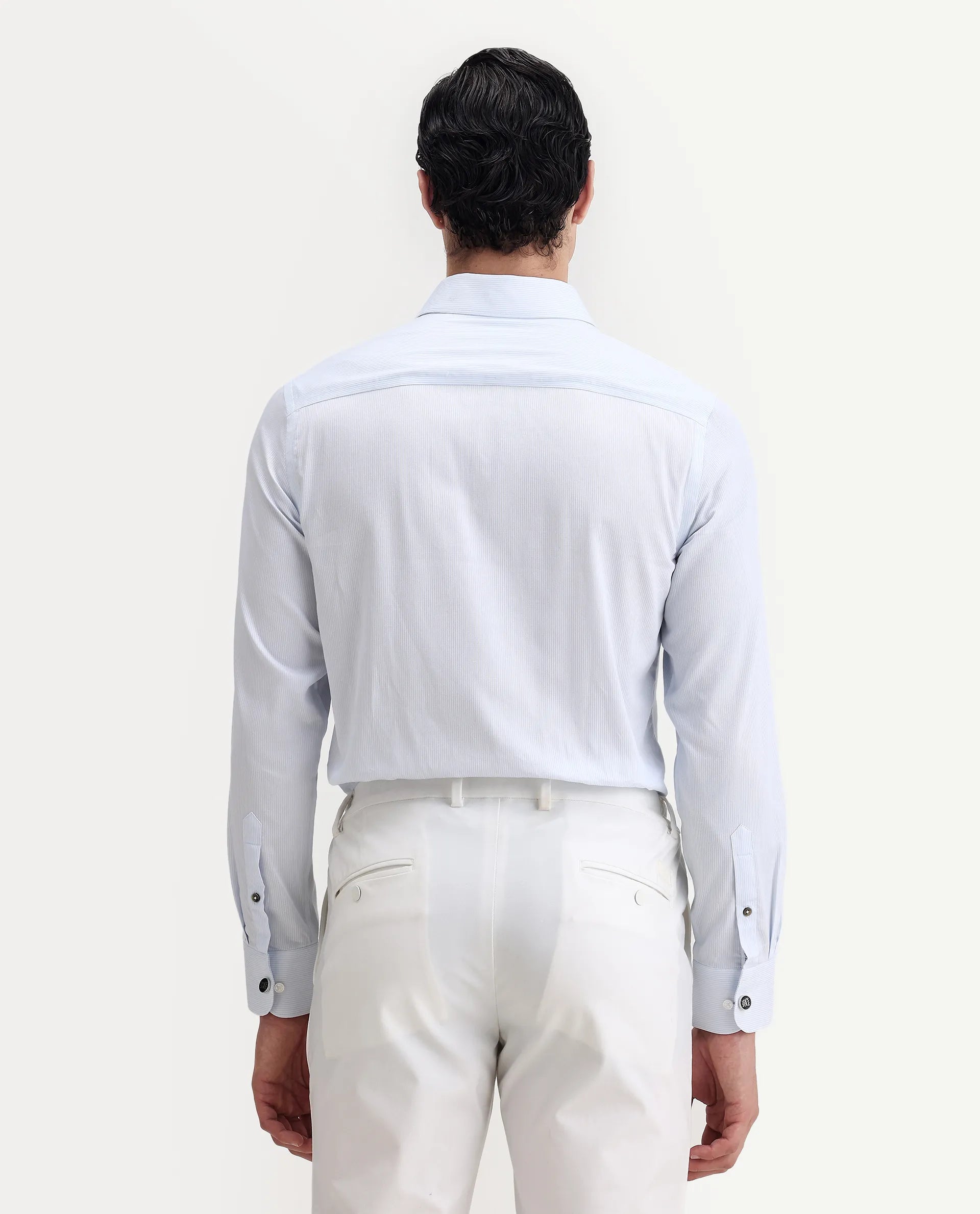 Rare Rabbit Men's Latter Light Blue Cotton Plain Regular Fit Full Sleeve Collared Shirt