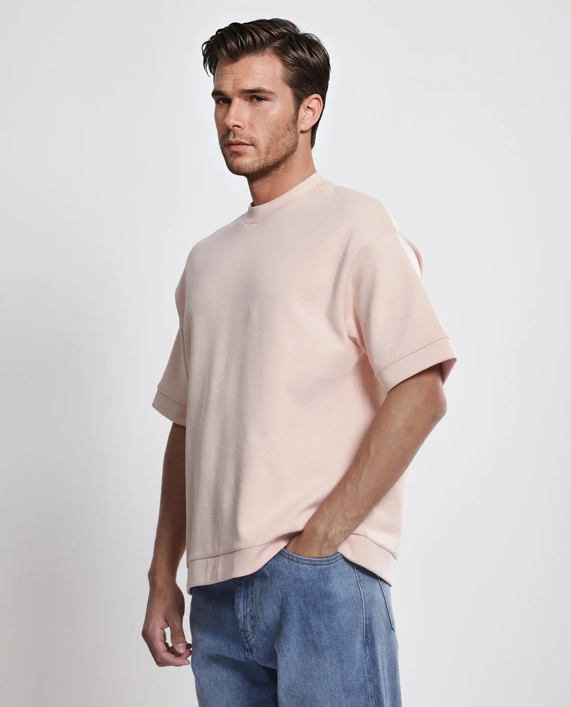 Rare Rabbit Men Lauch Pastel Orange Cotton Blend Fabric Short Sleeves Crew Neck Plain T-Shirt