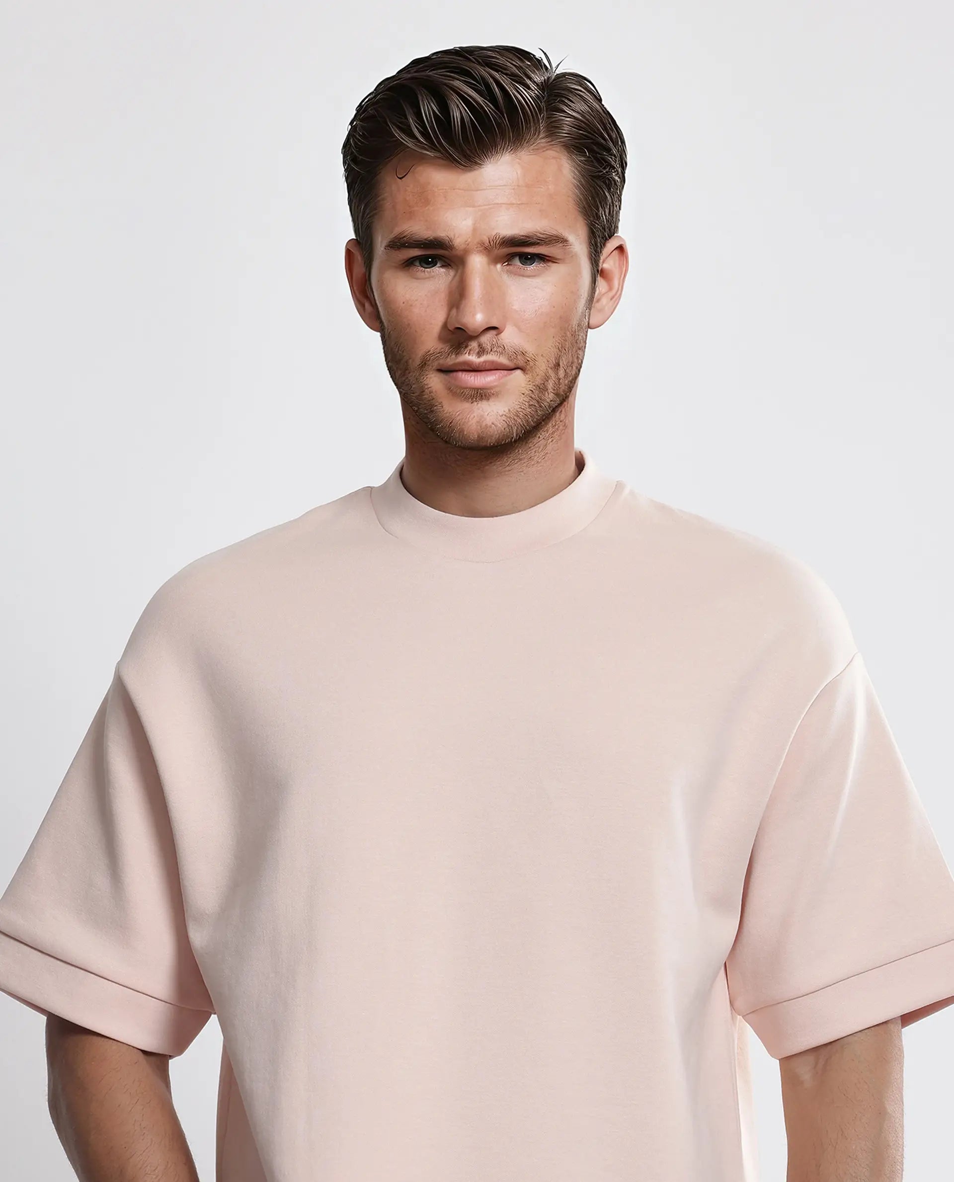 Rare Rabbit Men Lauch Pastel Orange Cotton Blend Fabric Short Sleeves Crew Neck Plain T-Shirt