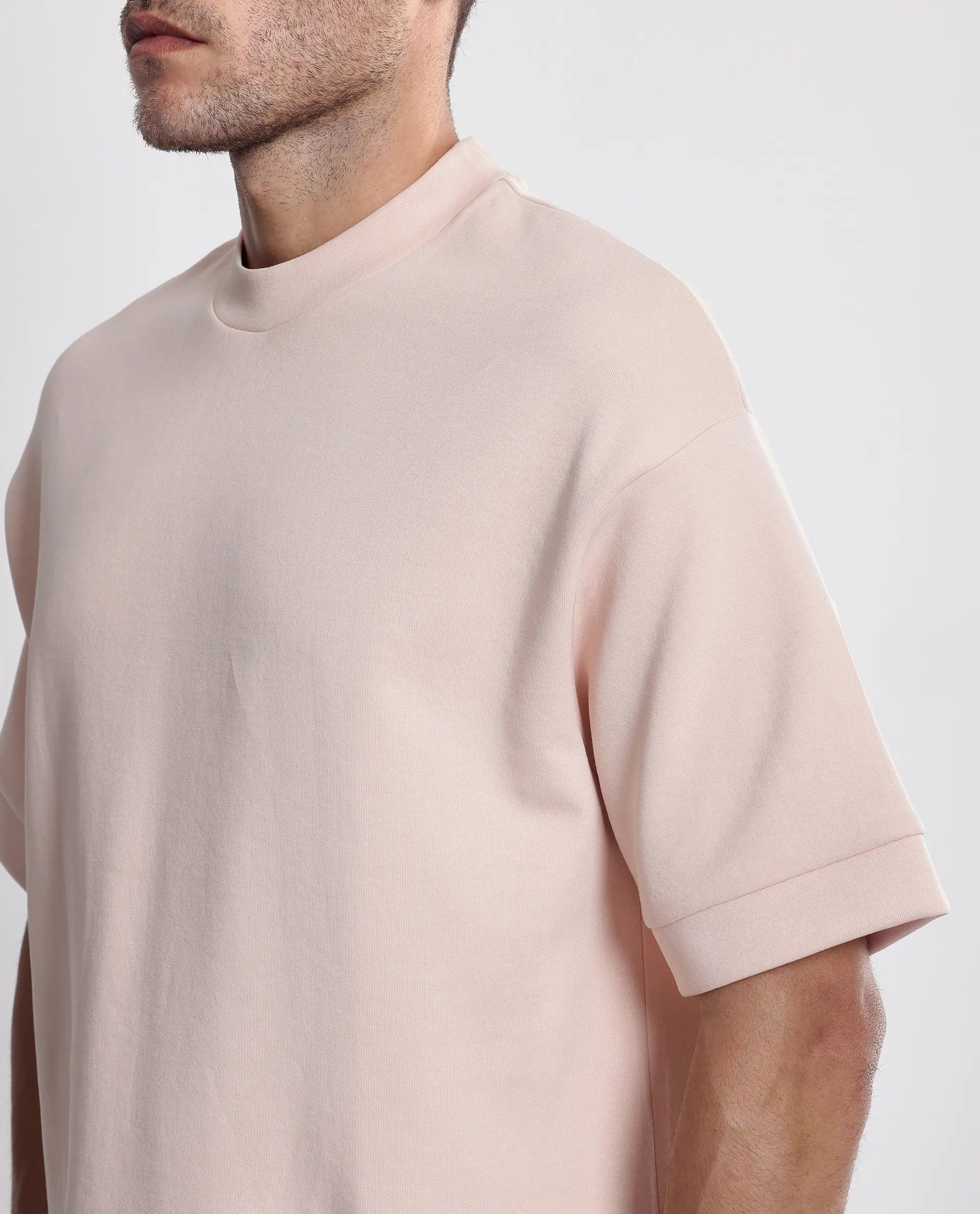 Rare Rabbit Men Lauch Pastel Orange Cotton Blend Fabric Short Sleeves Crew Neck Plain T-Shirt