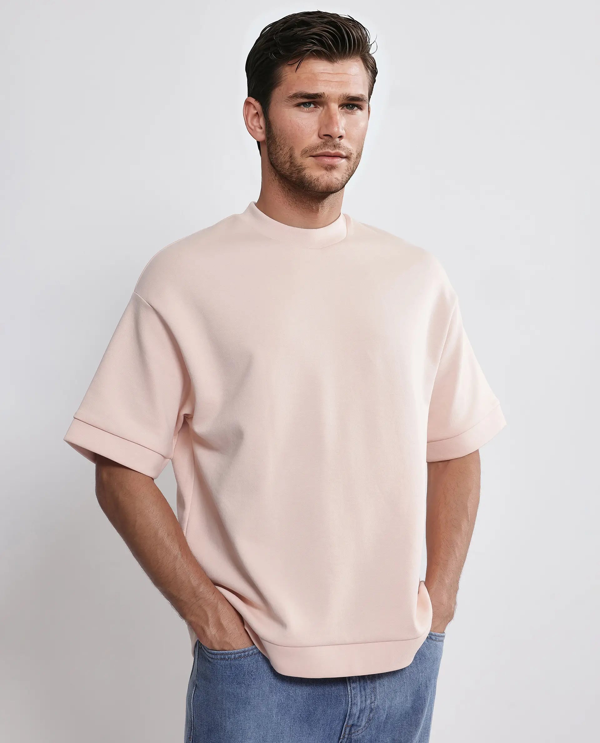 Rare Rabbit Men Lauch Pastel Orange Cotton Blend Fabric Short Sleeves Crew Neck Plain T-Shirt