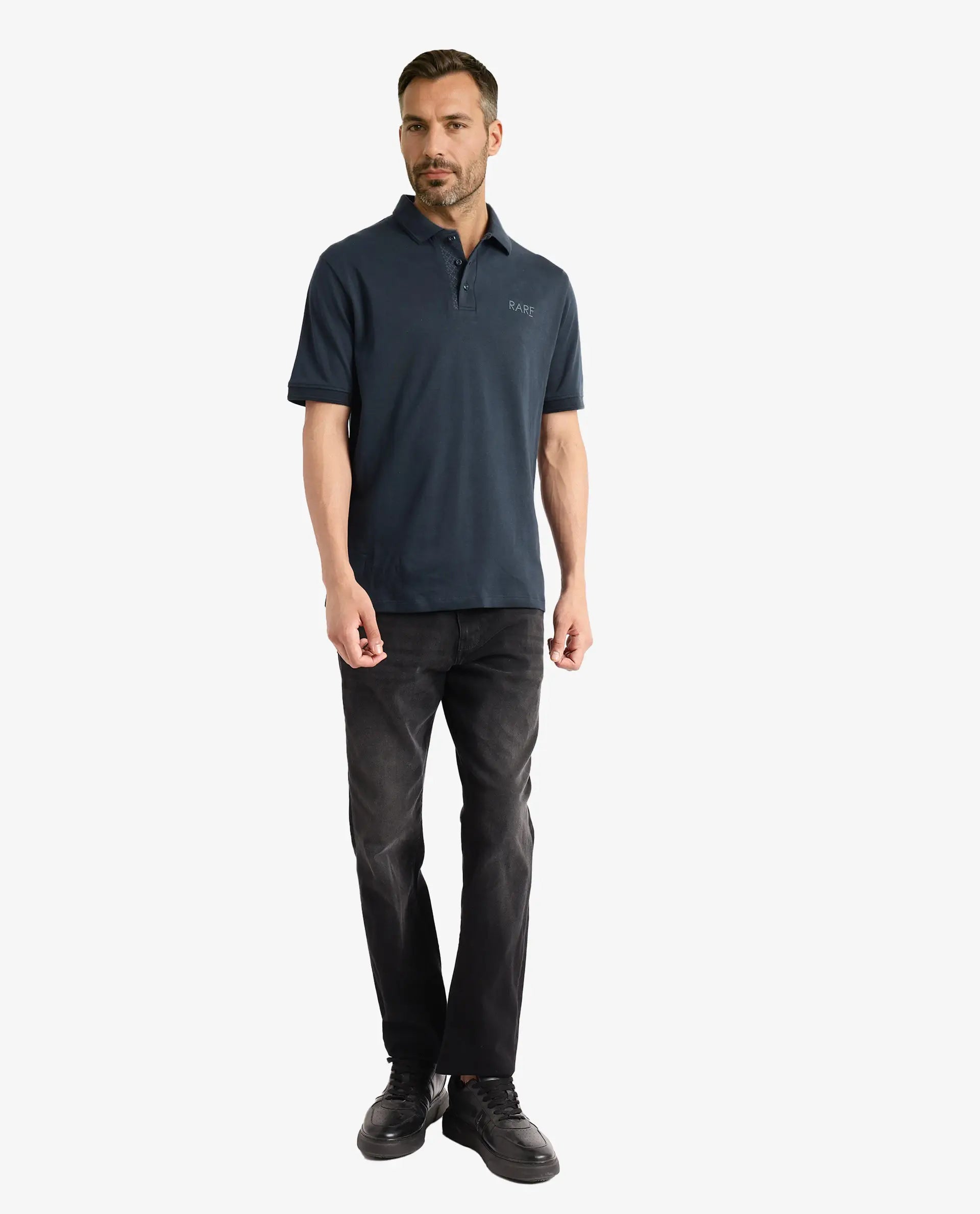 Rare Rabbit Men Laur Dark Green Cotton Fabric Short Sleeve Printed Collar HD Print Branded Plain Polo