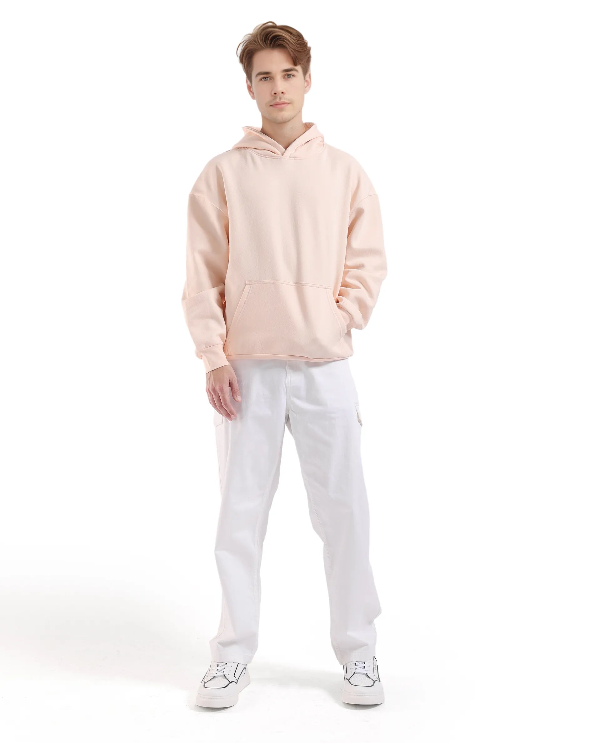 Rare Rabbit Men Laurl Light Pink Cotton Polyester Fabric Full Sleeve Hooded Boxy Fit Puff Printed Sweatshirt