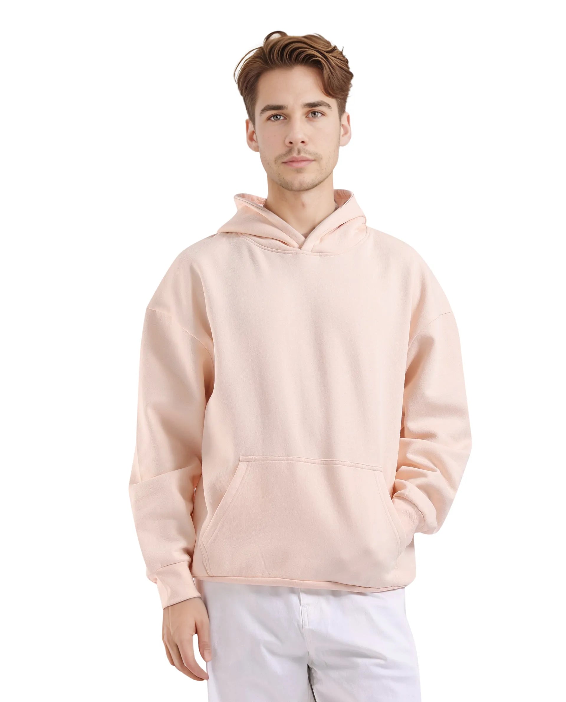 Rare Rabbit Men Laurl Light Pink Cotton Polyester Fabric Full Sleeve Hooded Boxy Fit Puff Printed Sweatshirt