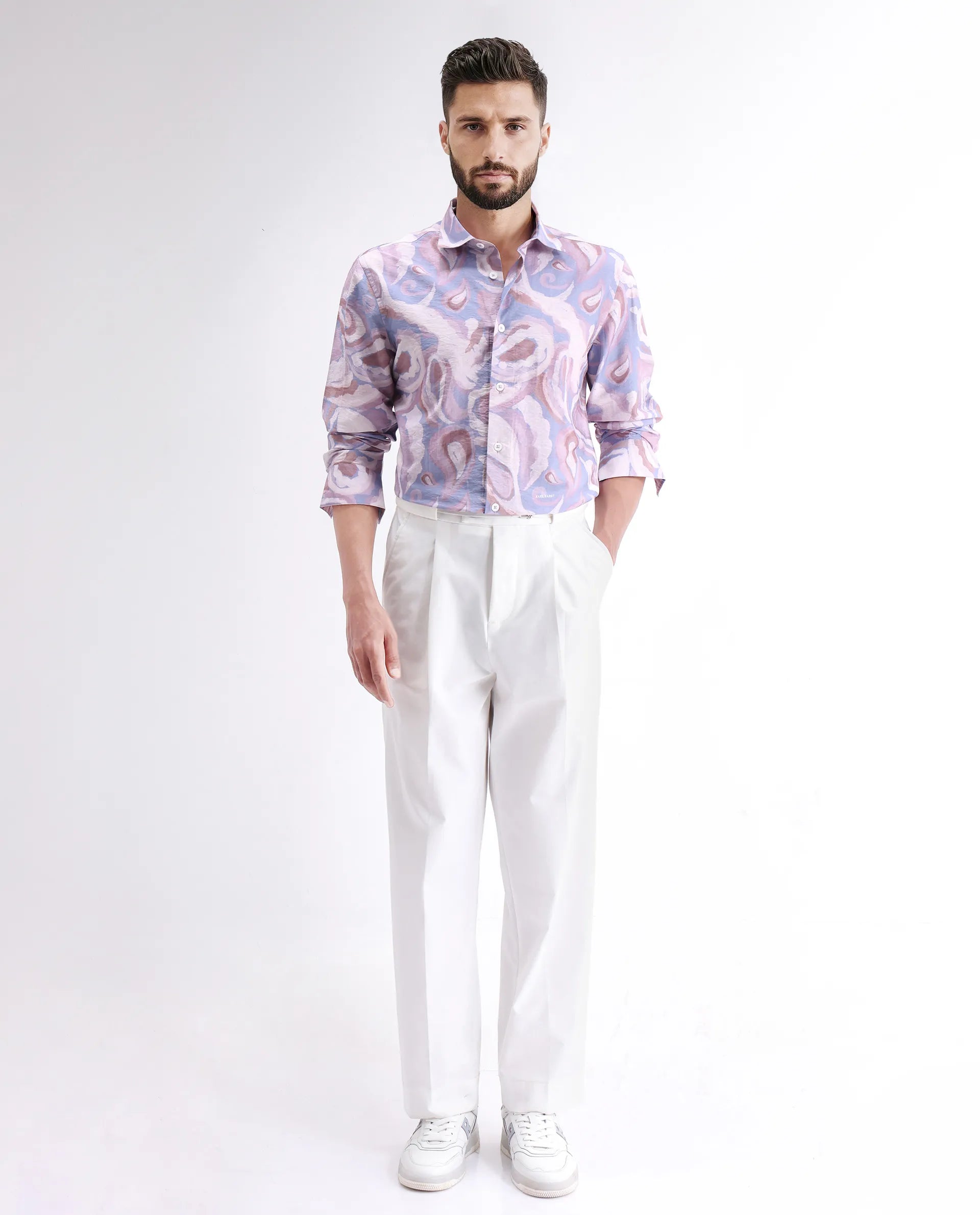 Rare Rabbit Men's Lavato Light Purple Viscose Abstract Print Regular Fit Full Sleeve Collared Shirt