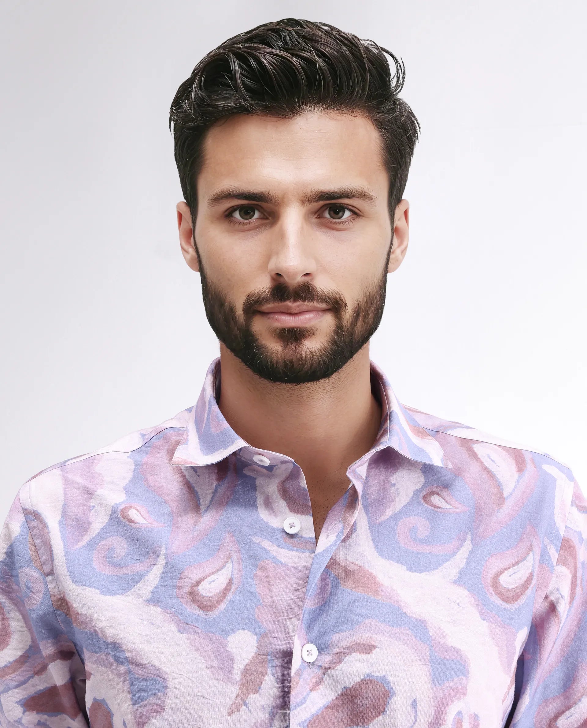 Rare Rabbit Men's Lavato Light Purple Viscose Abstract Print Regular Fit Full Sleeve Collared Shirt