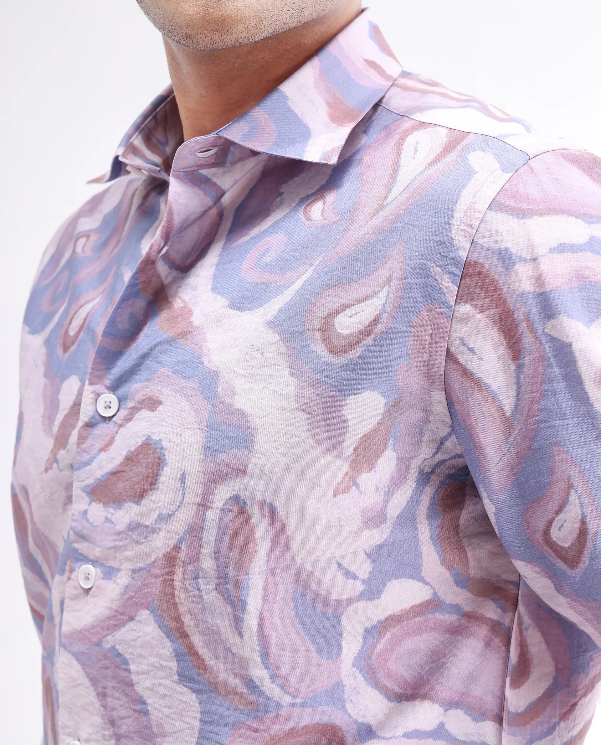 Rare Rabbit Men's Lavato Light Purple Viscose Abstract Print Regular Fit Full Sleeve Collared Shirt
