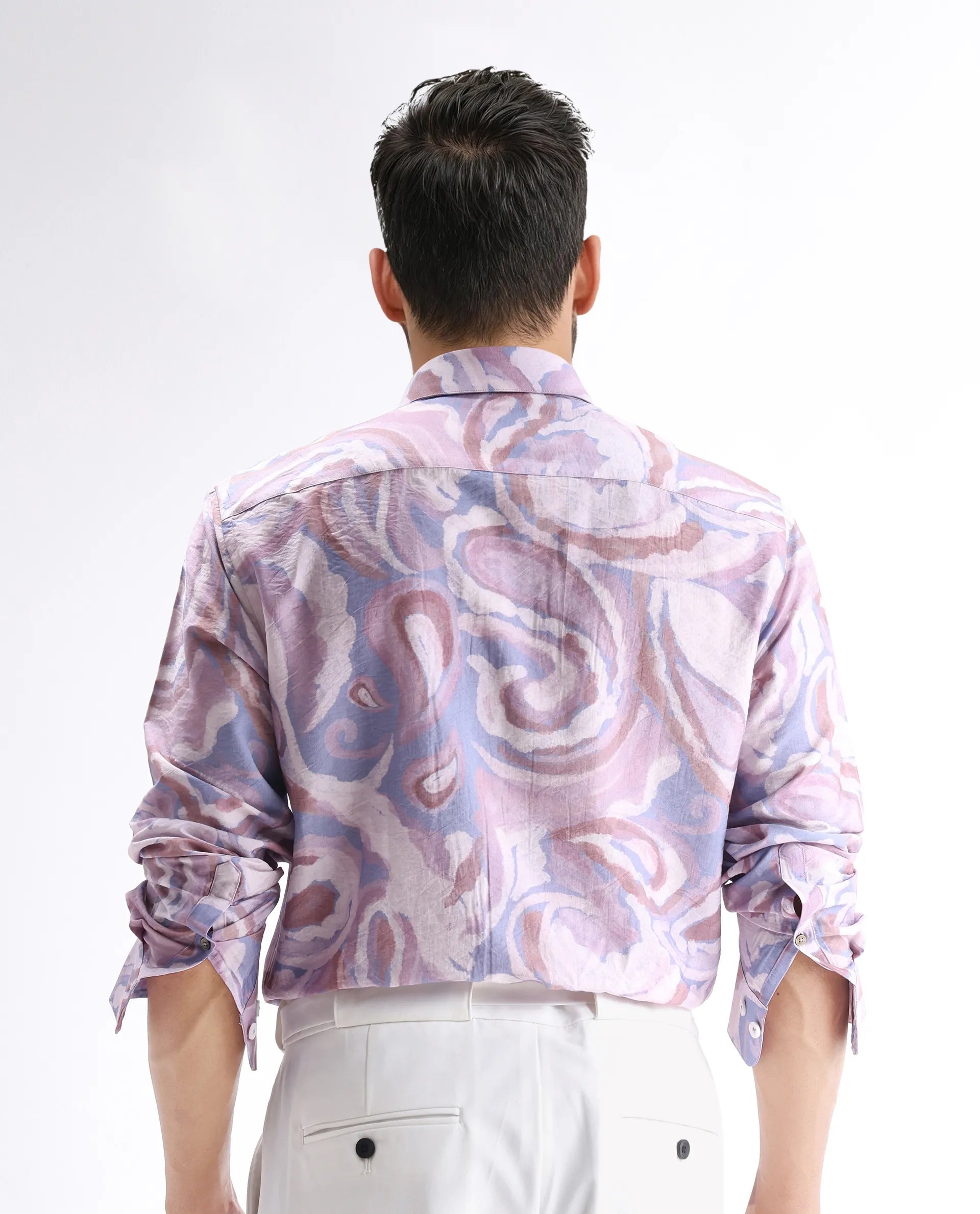 Rare Rabbit Men's Lavato Light Purple Viscose Abstract Print Regular Fit Full Sleeve Collared Shirt
