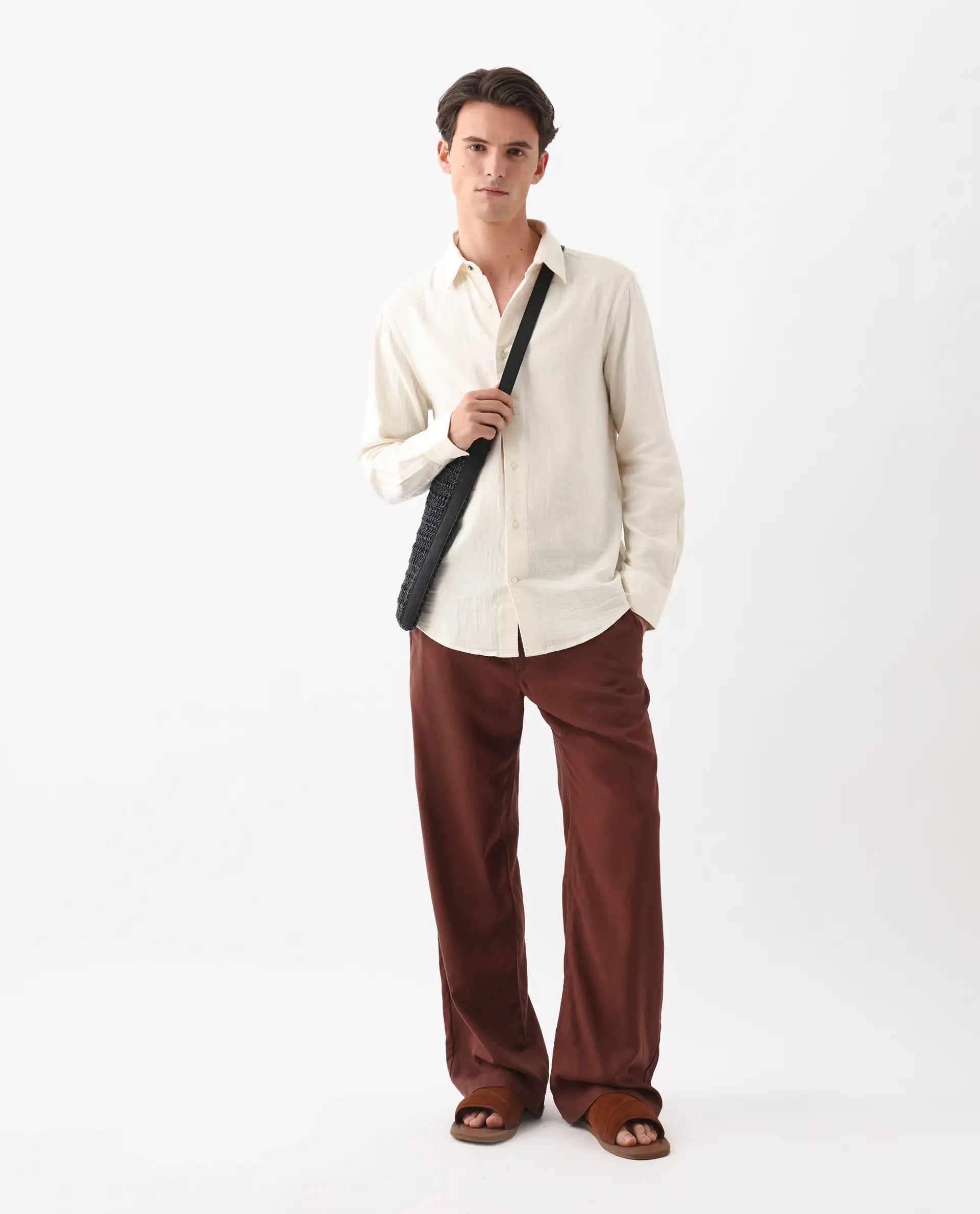 Rare Rabbit Men's Layerr-26 Off White Cotton Plain Regular Fit Full Sleeve Collared Shirt