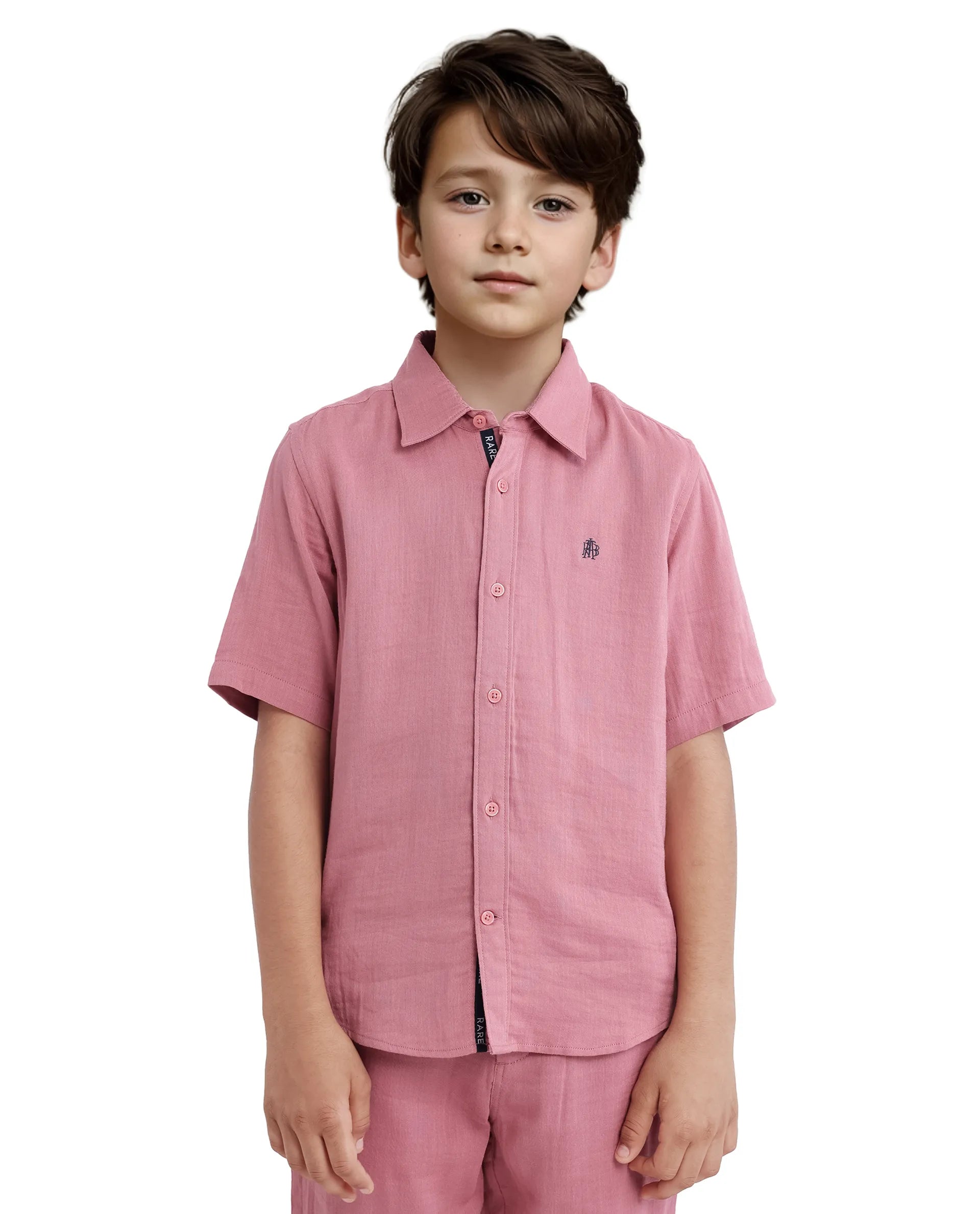 Rare Ones Kids Layerr Hs-K Dusky Pink Cotton Half Sleeve Spread Collar Solid Shirt