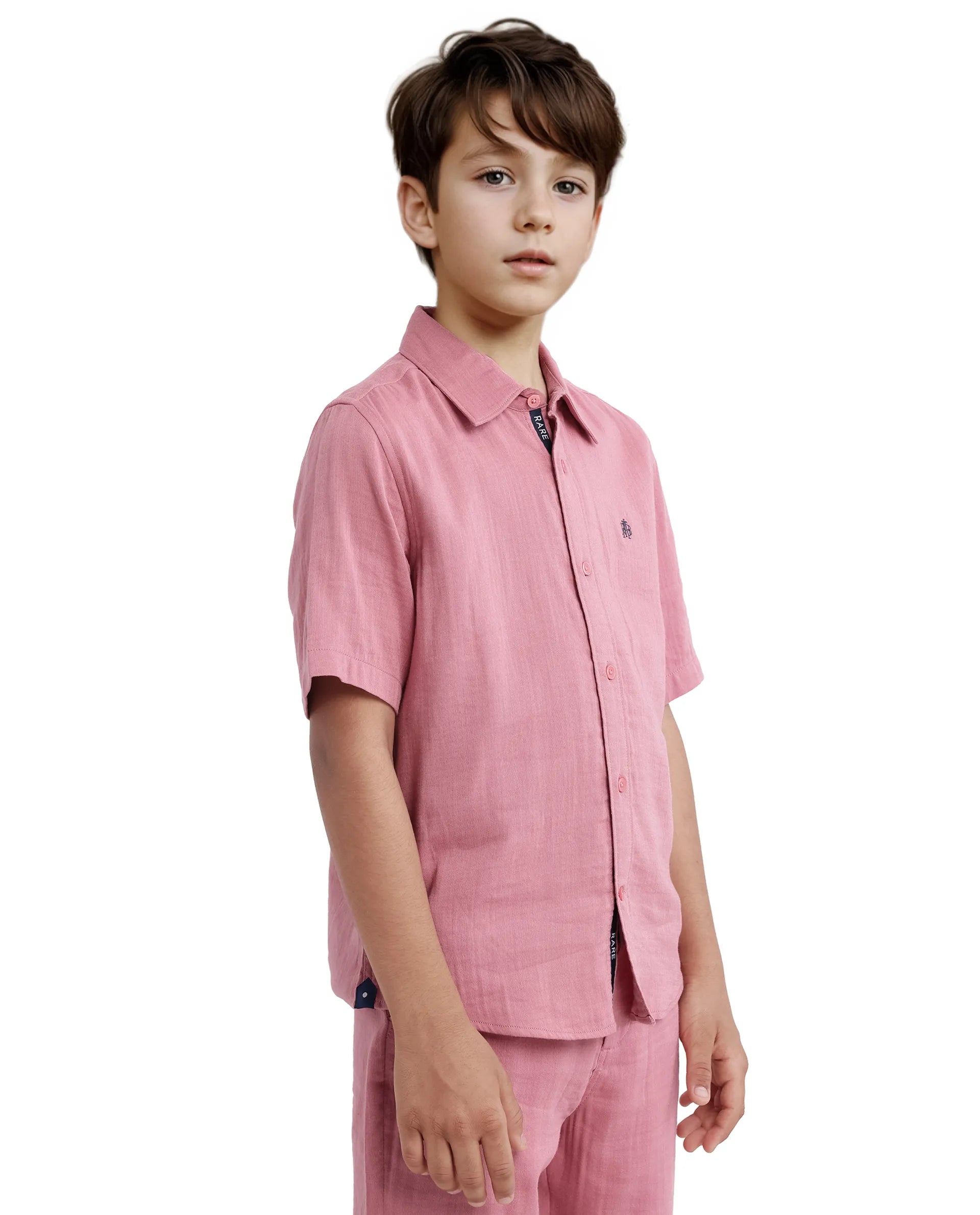 Rare Ones Kids Layerr Hs-K Dusky Pink Cotton Half Sleeve Spread Collar Solid Shirt
