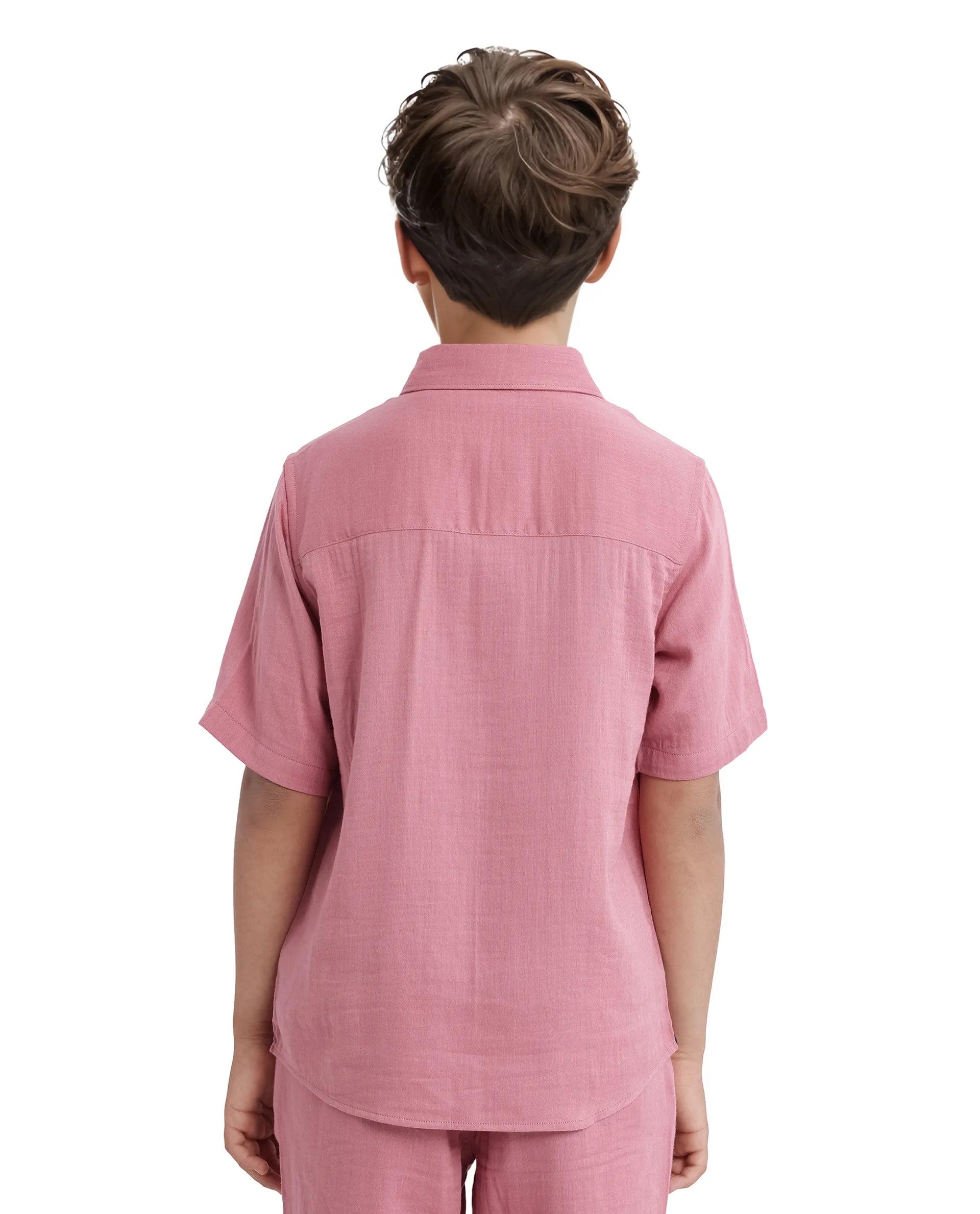 Rare Ones Kids Layerr Hs-K Dusky Pink Cotton Half Sleeve Spread Collar Solid Shirt