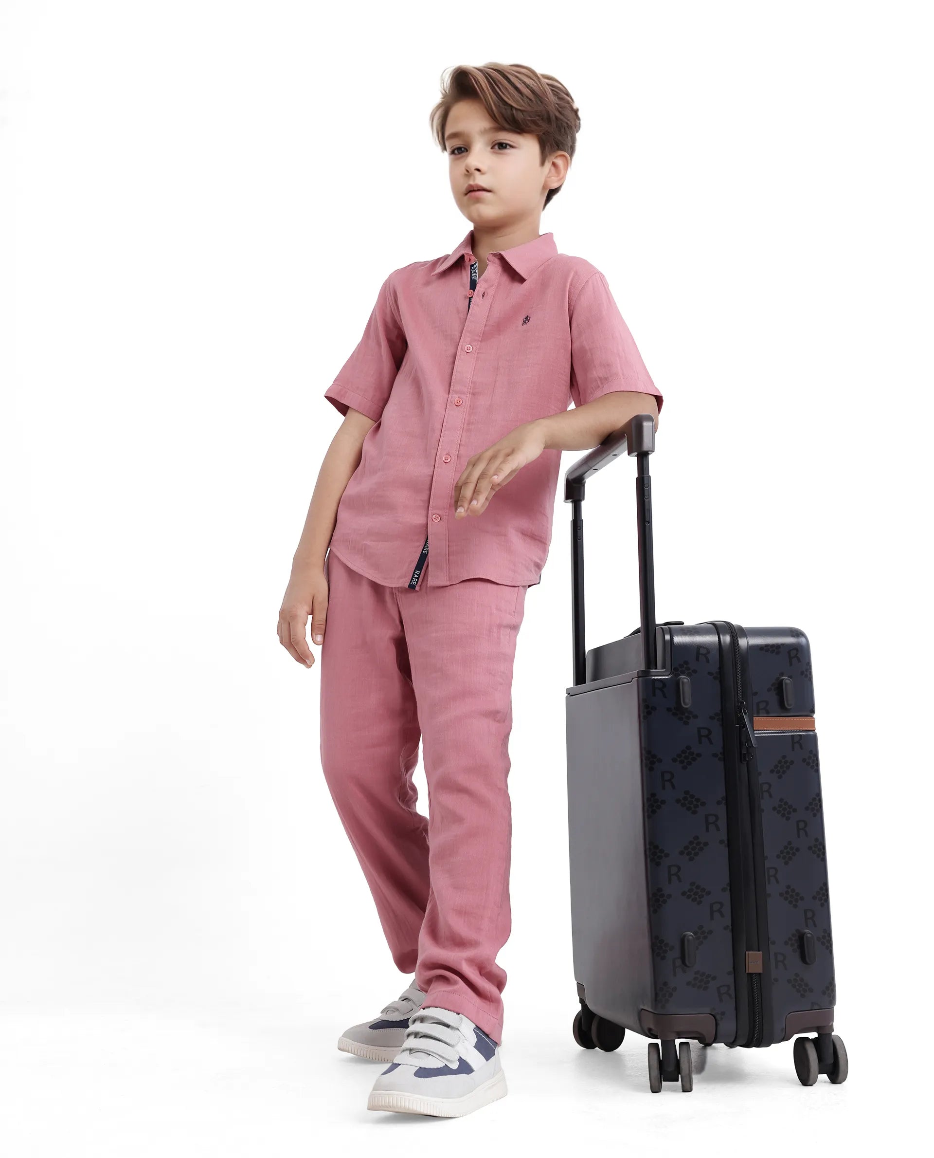 Rare Ones Kids Layerr Hs-K Dusky Pink Cotton Half Sleeve Spread Collar Solid Shirt