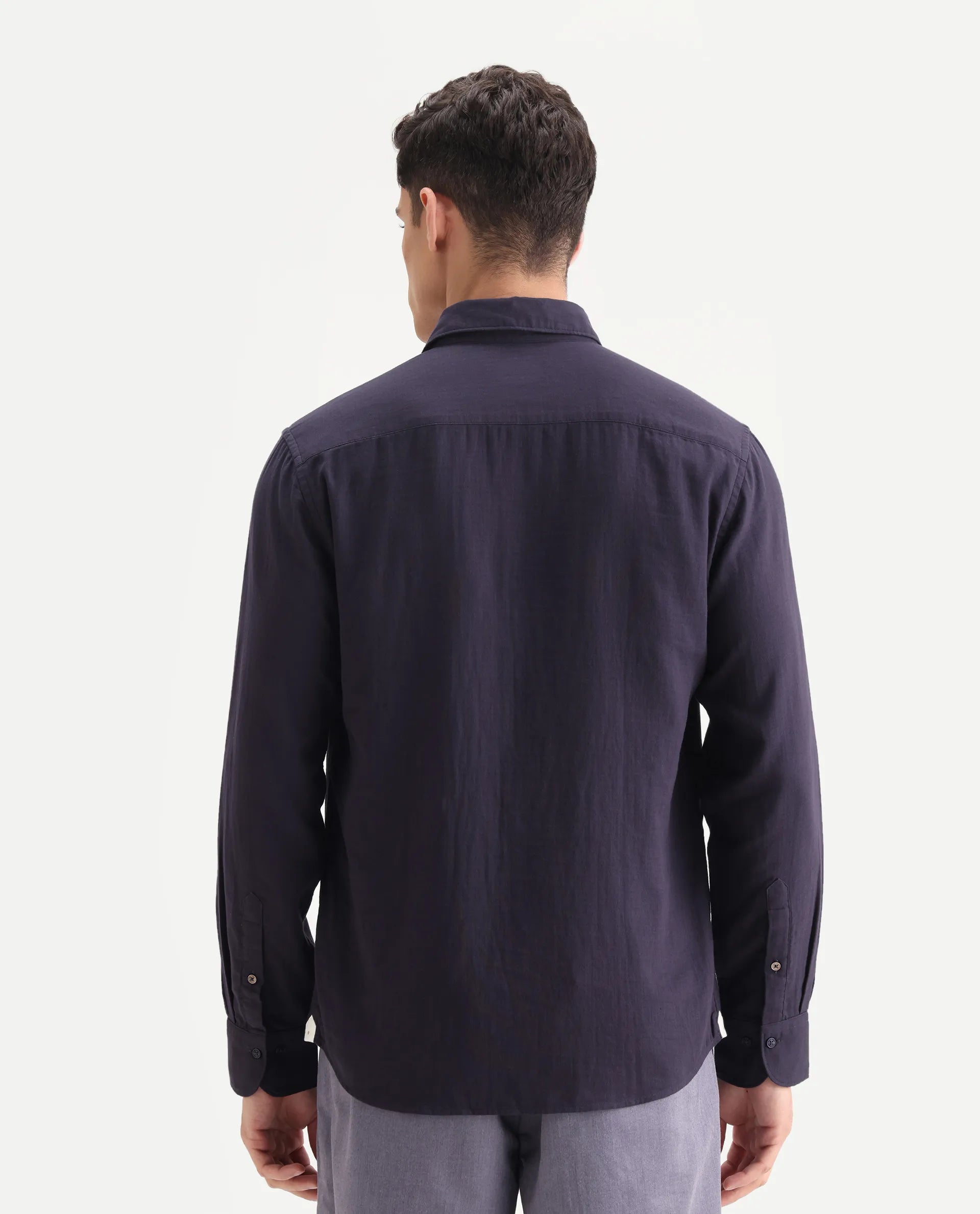Rare Rabbit Men's Layerr-26 Purple Cotton Plain Regular Fit Full Sleeve Spread Collar Shirt