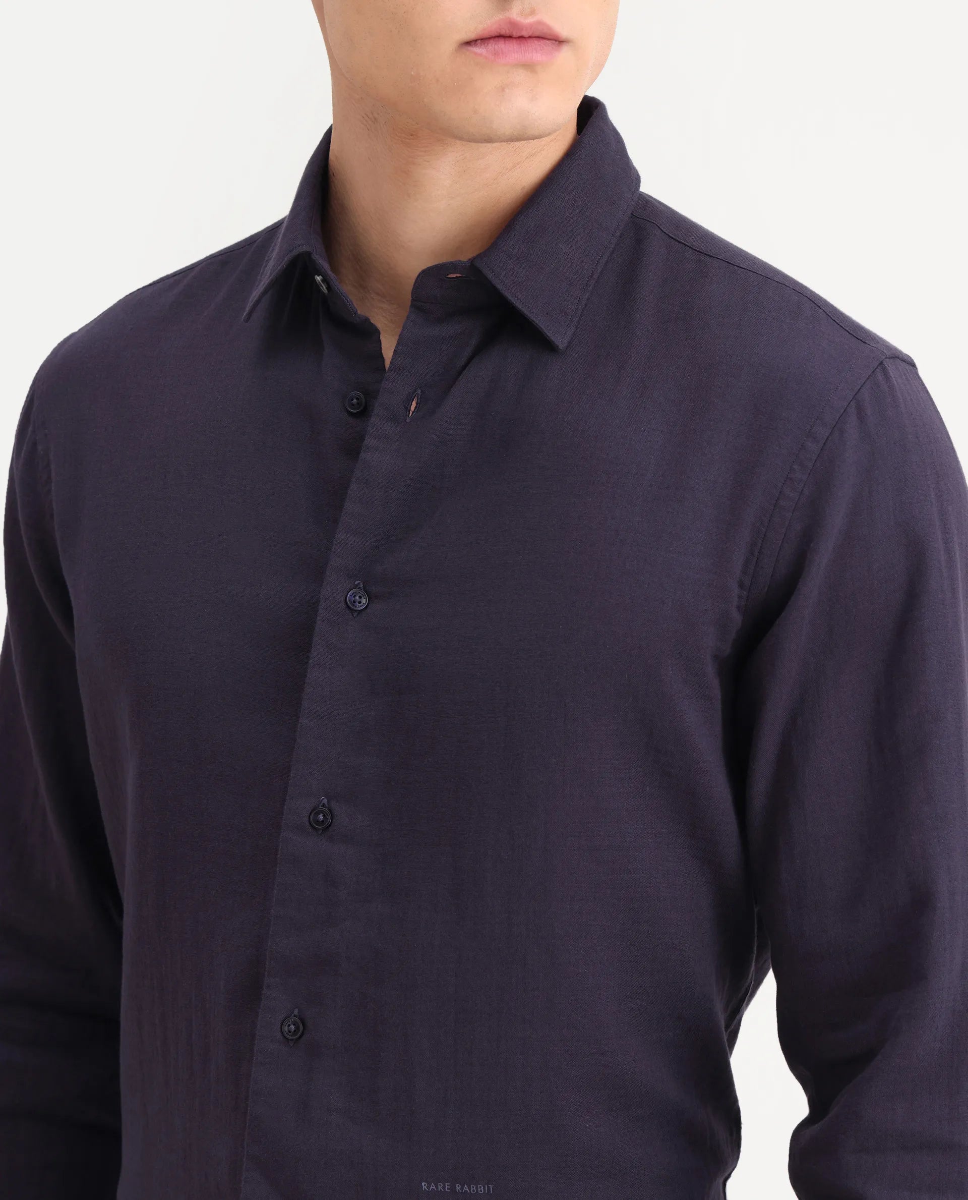 Rare Rabbit Men's Layerr-26 Purple Cotton Plain Regular Fit Full Sleeve Spread Collar Shirt