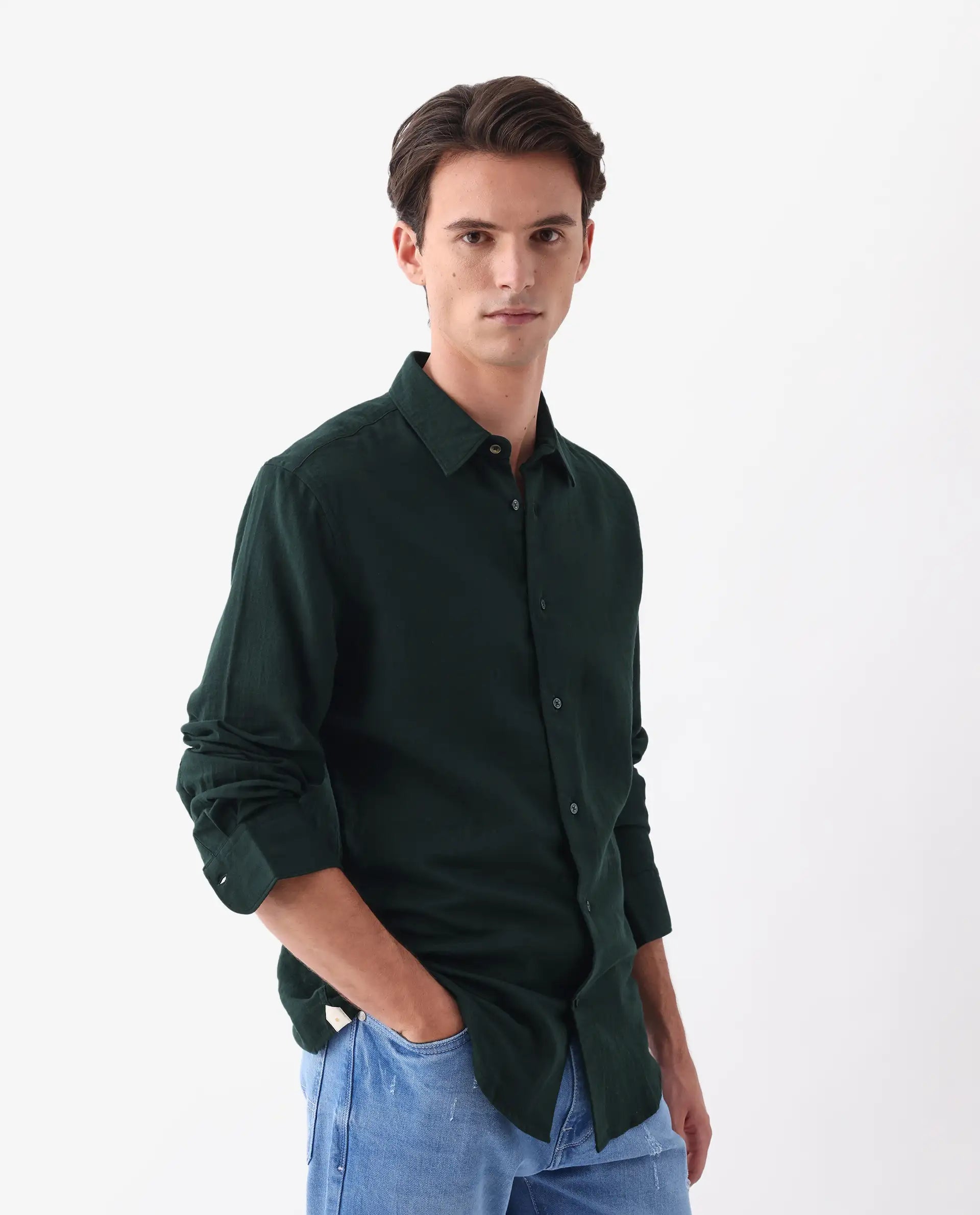 Rare Rabbit Men's Layerr-26 Teal Cotton Plain Regular Fit Full Sleeve Collared Shirt