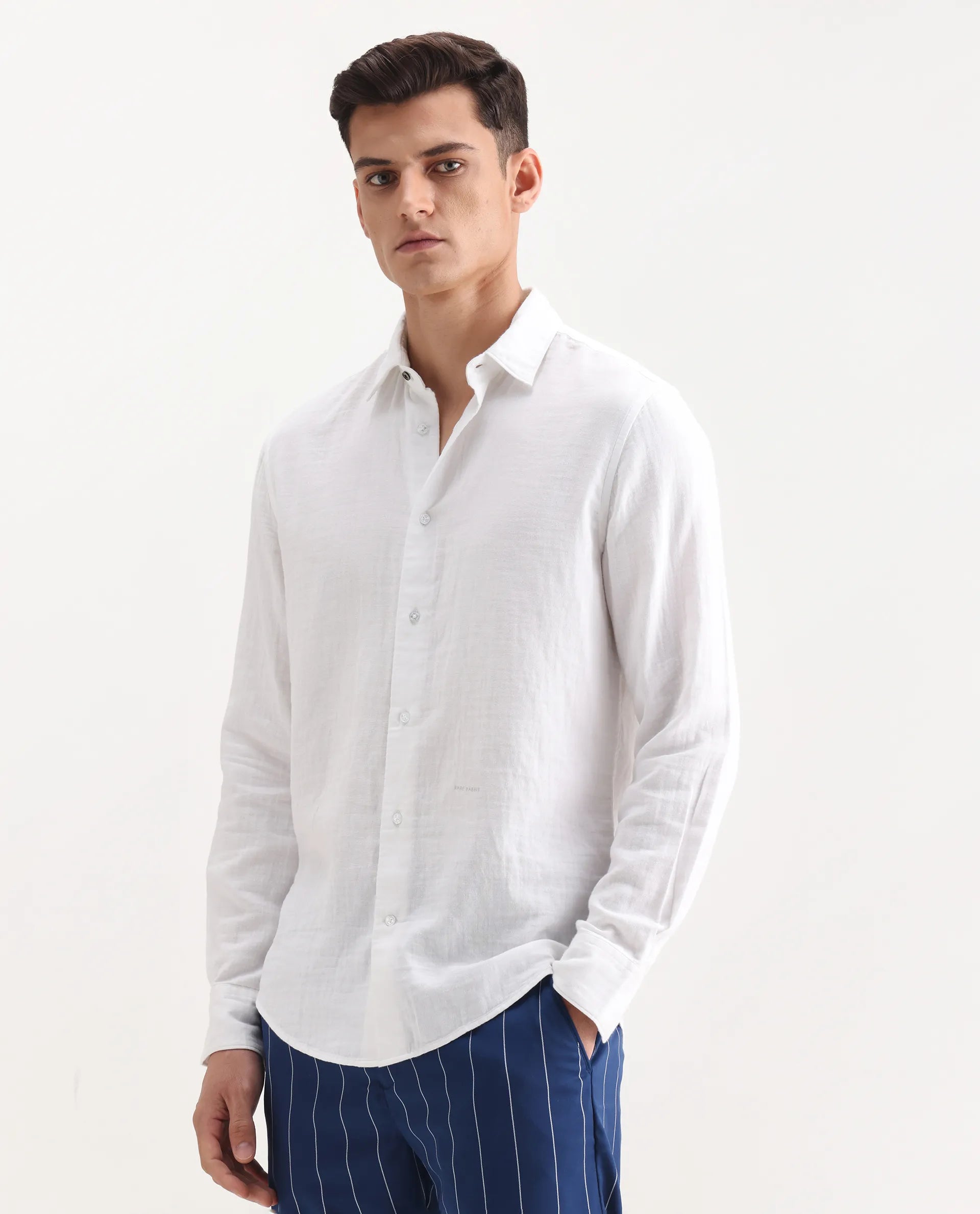 Rare Rabbit Men's Layerr-26 White Cotton Plain Regular Fit Full Sleeve Spread Collar Shirt