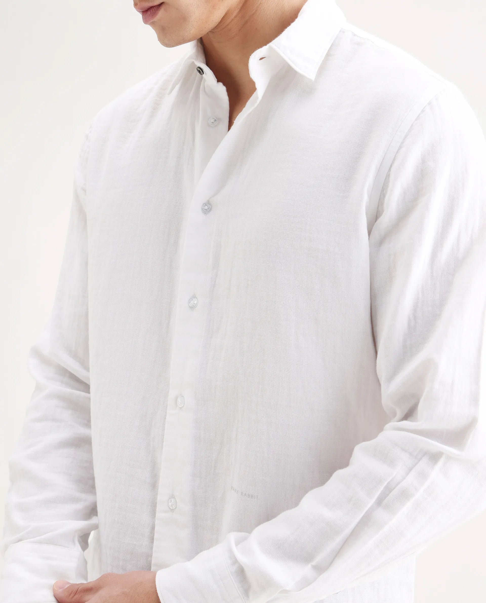 Rare Rabbit Men's Layerr-26 White Cotton Plain Regular Fit Full Sleeve Spread Collar Shirt