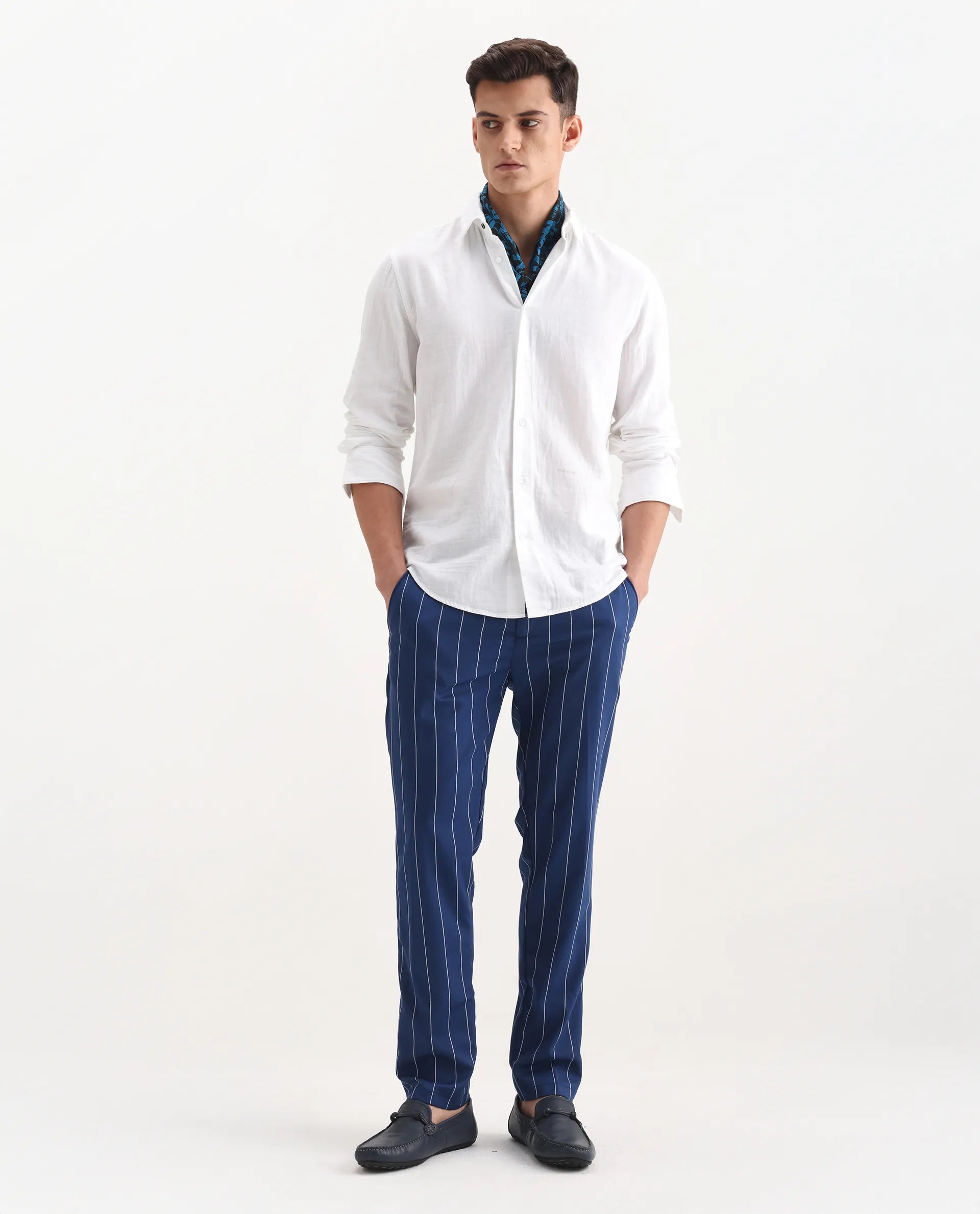 Rare Rabbit Men's Layerr-26 White Cotton Plain Regular Fit Full Sleeve Spread Collar Shirt