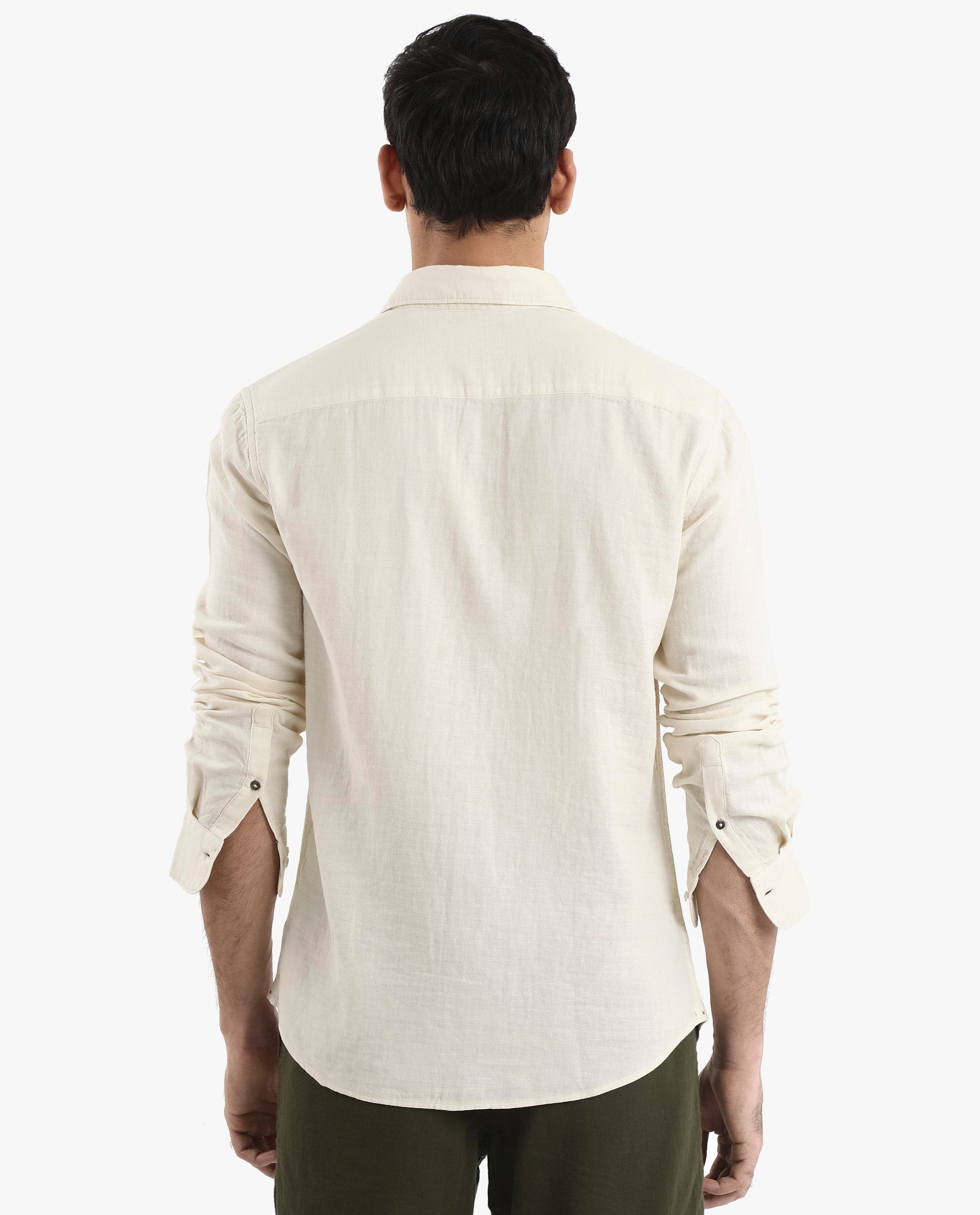 Rare Rabbit Men Layerr-2 Off White Cotton Fabric Full Sleeve Regular Fit Solid Shirt