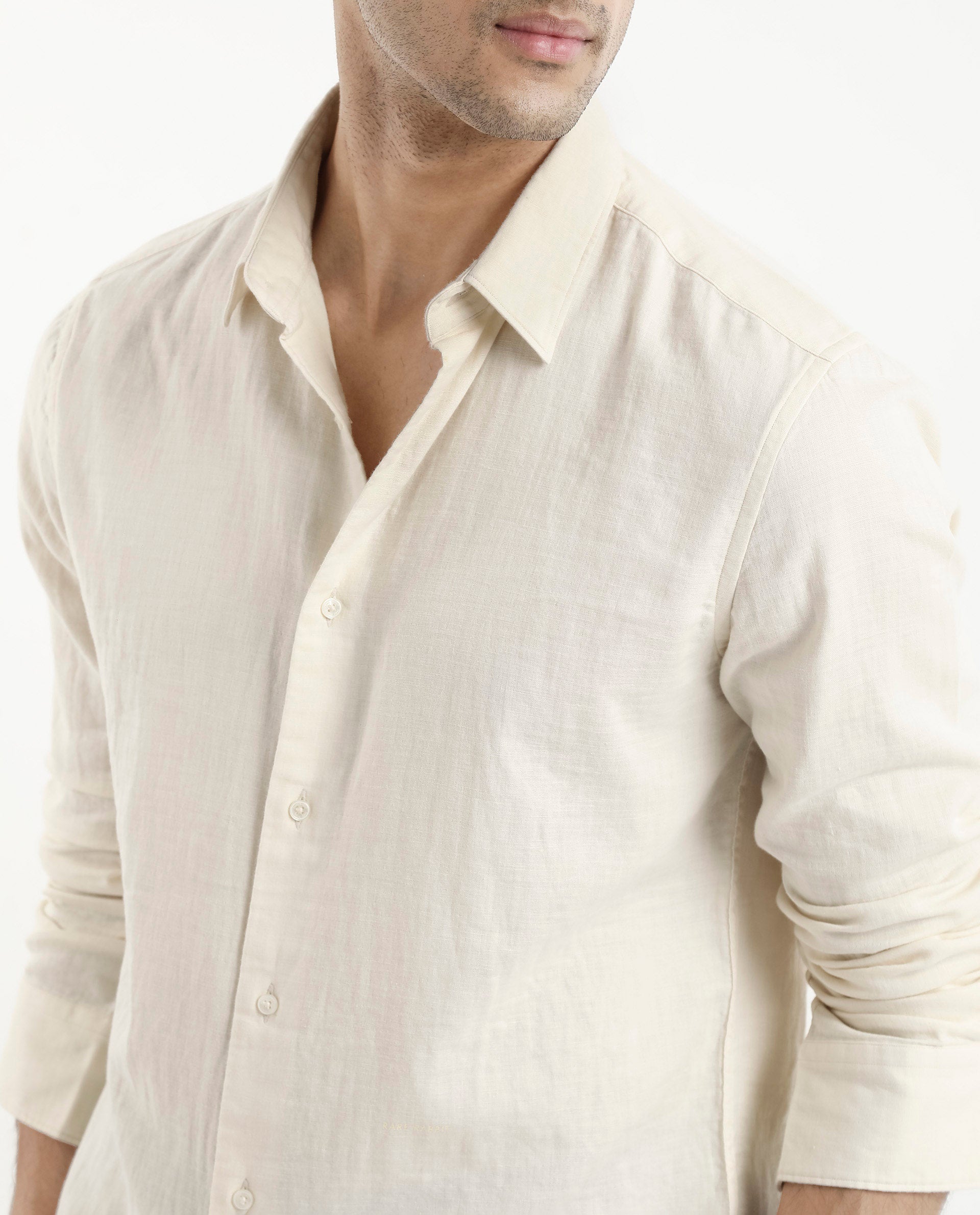 Rare Rabbit Men Layerr-2 Off White Cotton Fabric Full Sleeve Regular Fit Solid Shirt