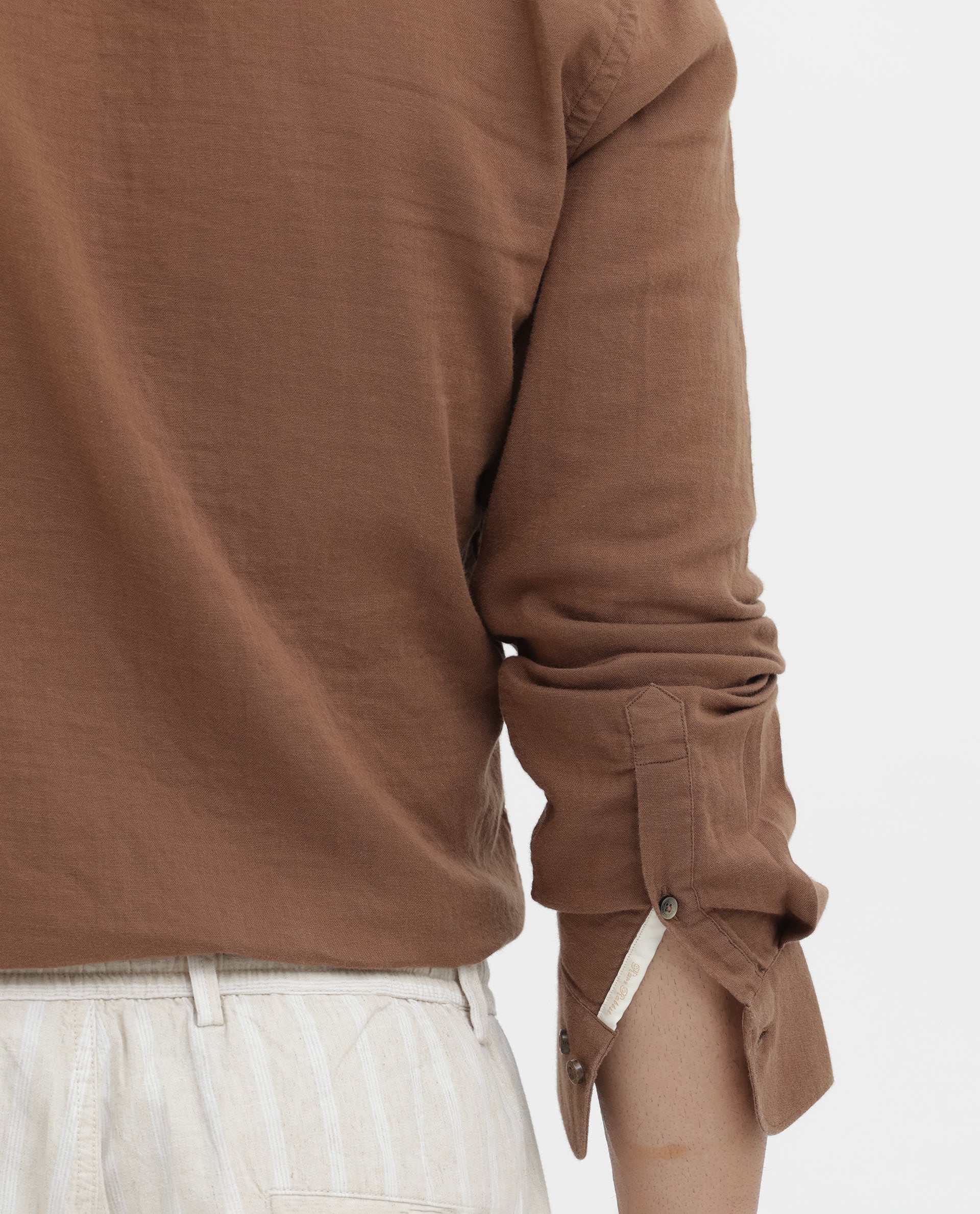 Rare Rabbit Mens Layerr Brown Cotton Fabric Full Sleeves Solid Shirt