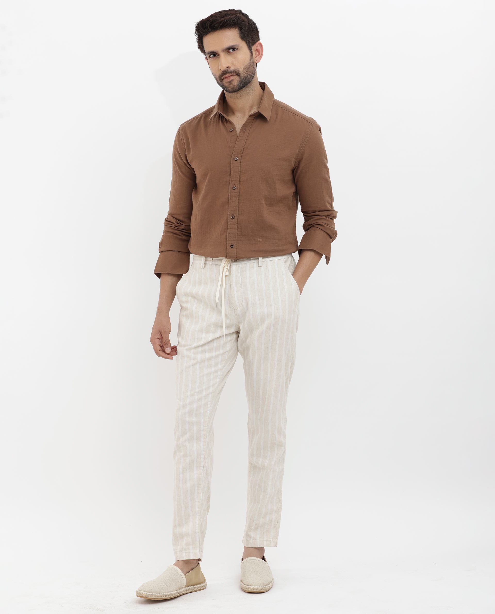 Rare Rabbit Mens Layerr Brown Cotton Fabric Full Sleeves Solid Shirt