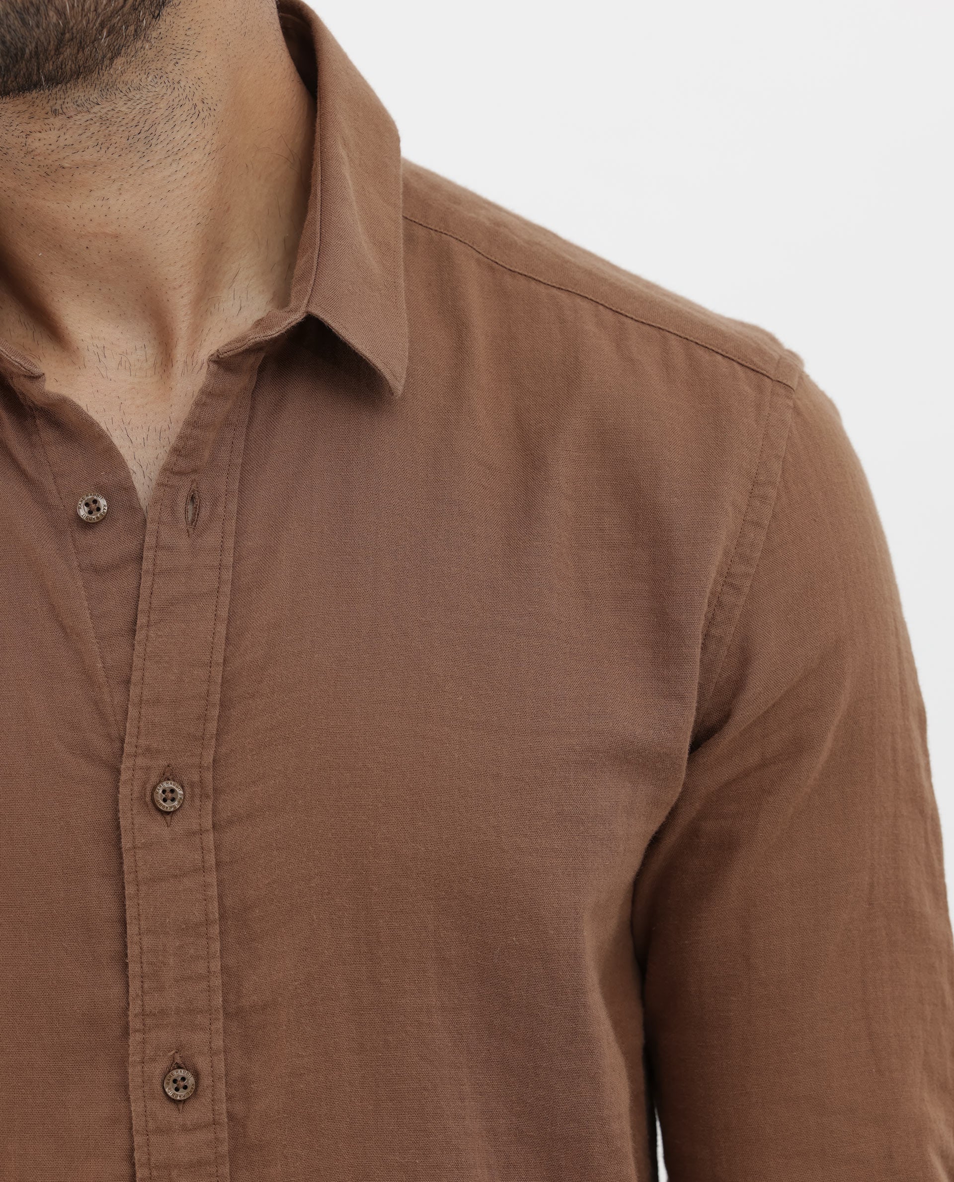Rare Rabbit Mens Layerr Brown Cotton Fabric Full Sleeves Solid Shirt