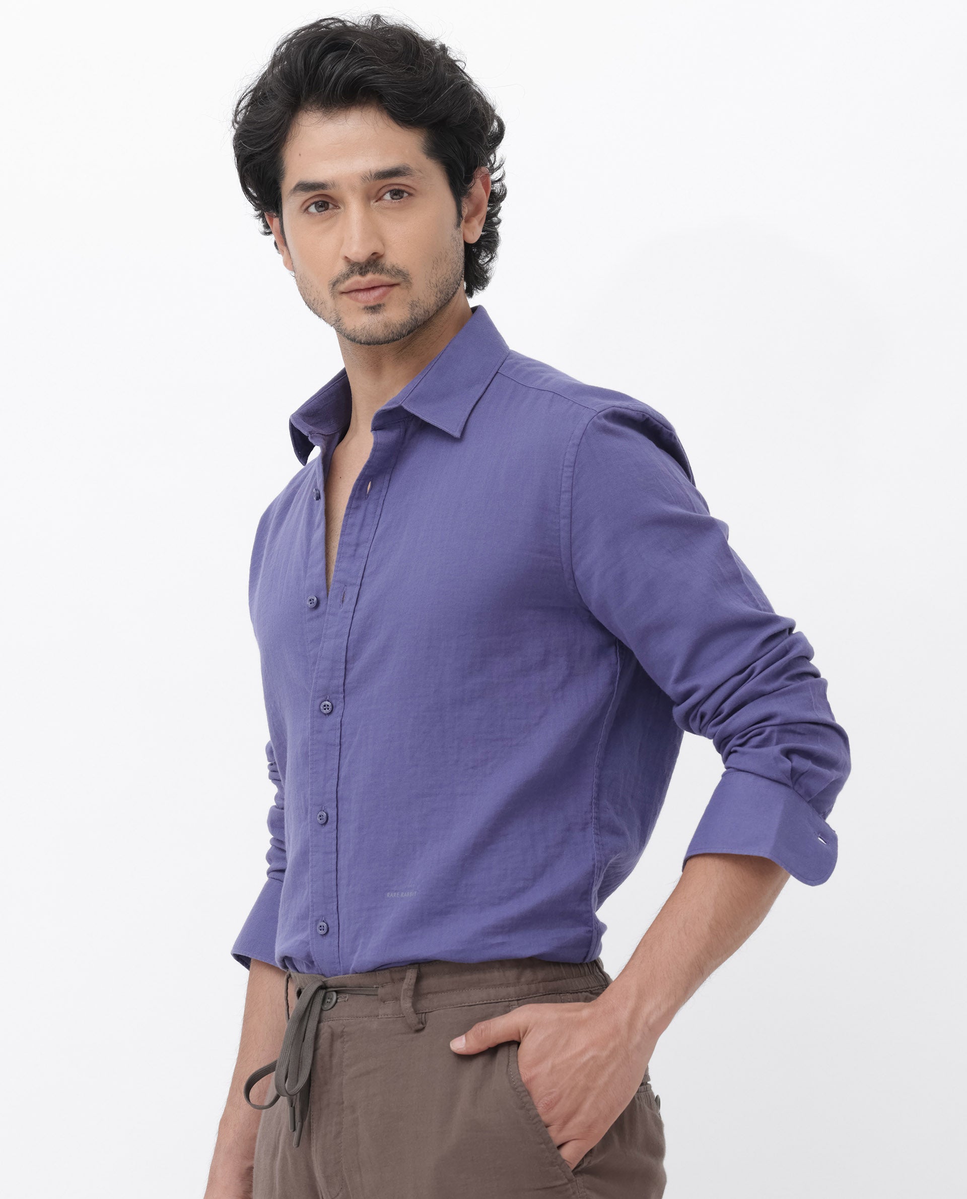 Rare Rabbit Mens Layerr Dusky Purple Cotton Fabric Full Sleeves Solid Shirt