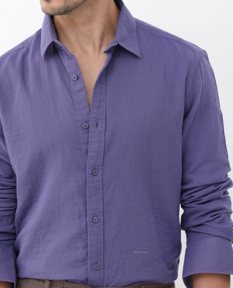 Rare Rabbit Mens Layerr Dusky Purple Cotton Fabric Full Sleeves Solid Shirt