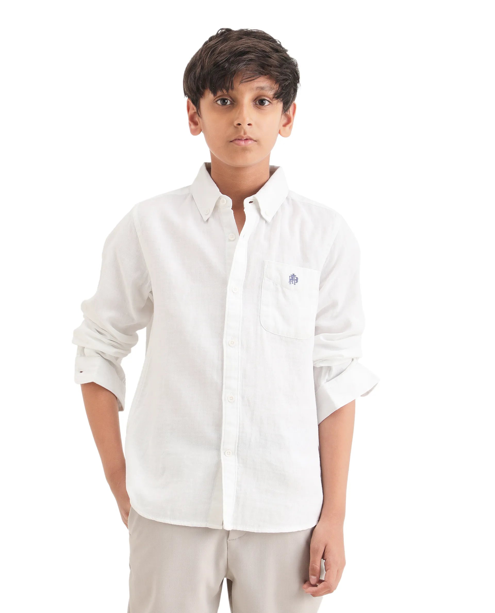 Rare Ones Kids Layerr-K-Fs-26 White Cotton Blend Button Closure Regular Fit Shirt