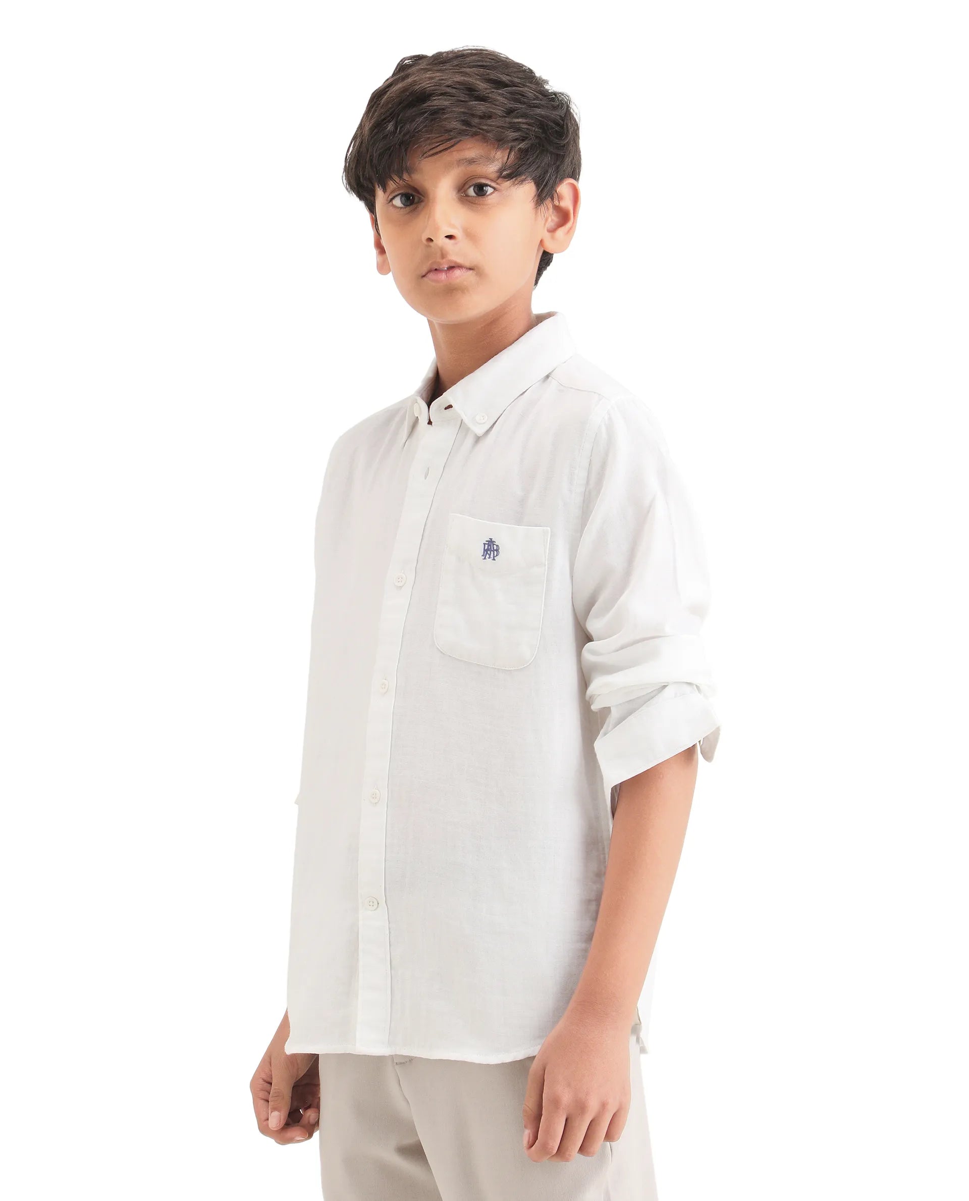 Rare Ones Kids Layerr-K-Fs-26 White Cotton Blend Button Closure Regular Fit Shirt