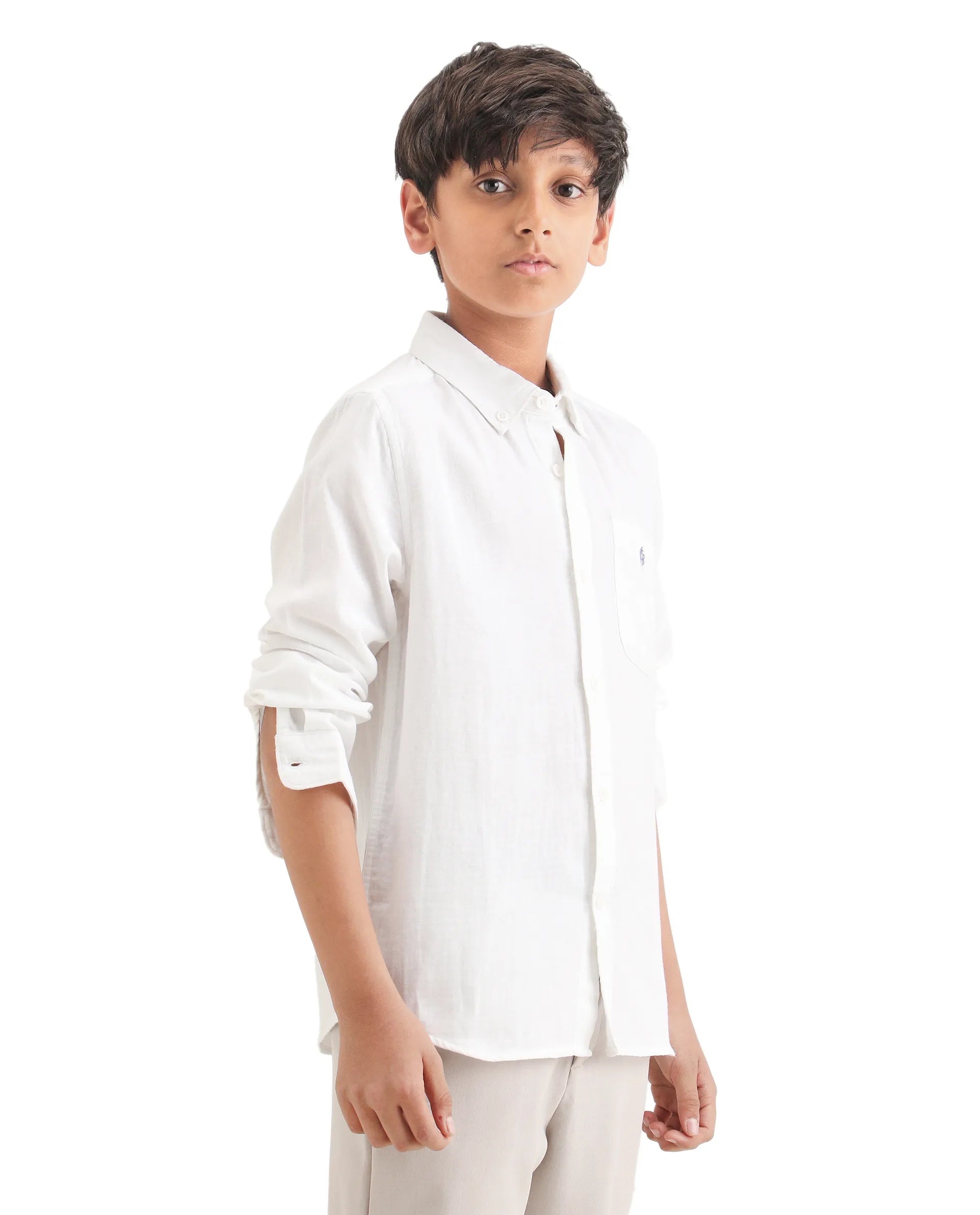 Rare Ones Kids Layerr-K-Fs-26 White Cotton Blend Button Closure Regular Fit Shirt